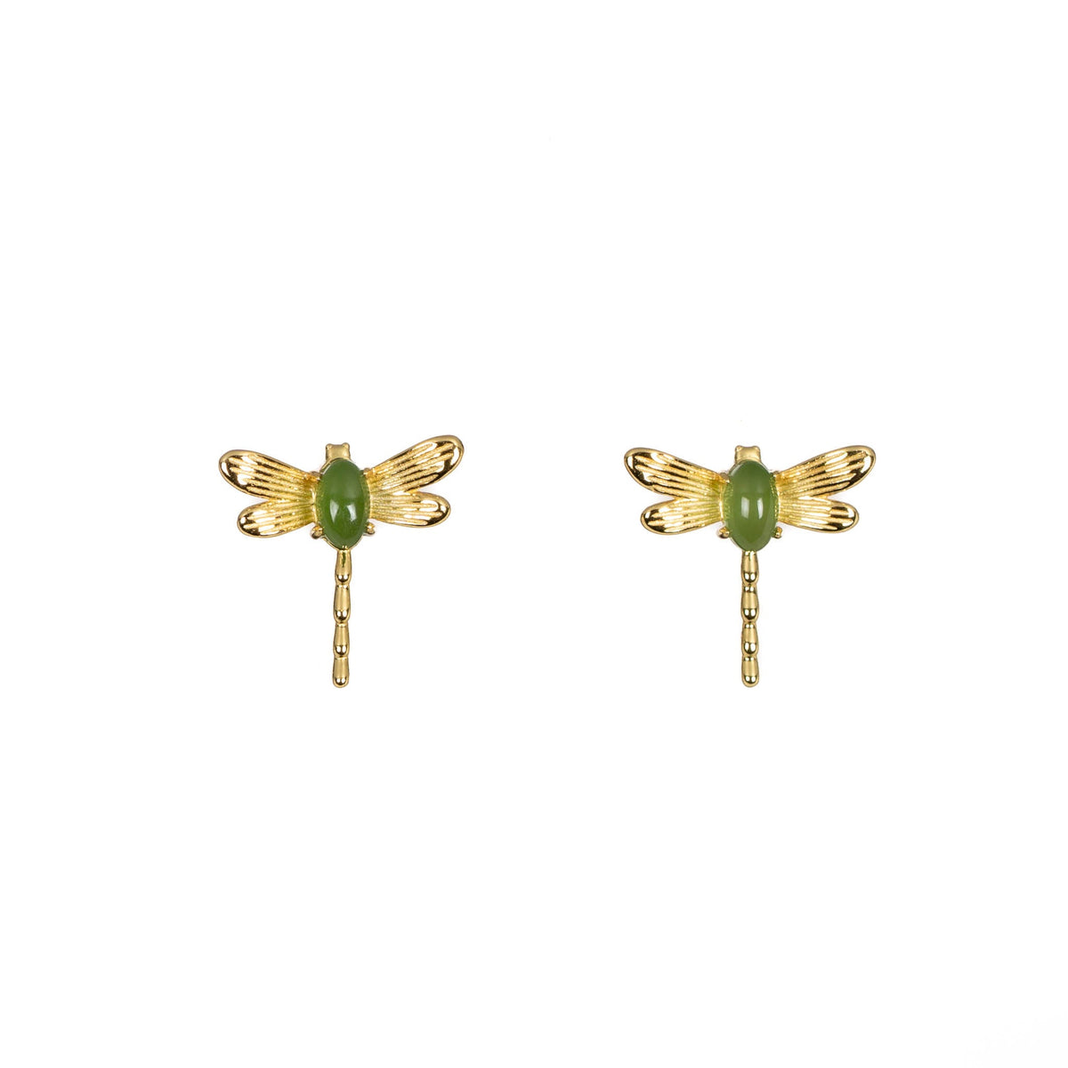 Jade Dragonfly Studs – Green Nephrite Jade Earrings in Gold Vermeil