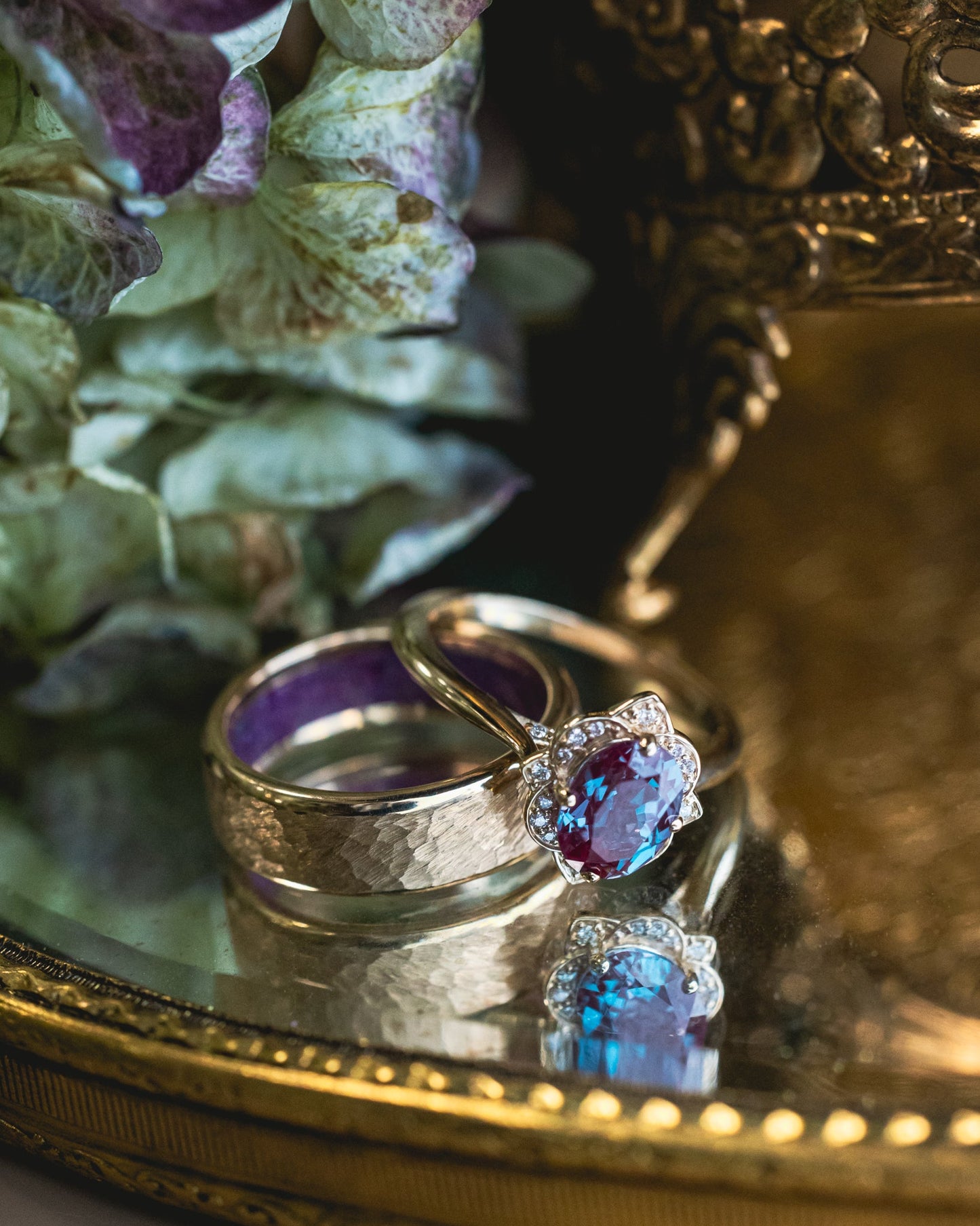 "Jane" - Lab-Grown Alexandrite Engagement Ring With Diamond Accents