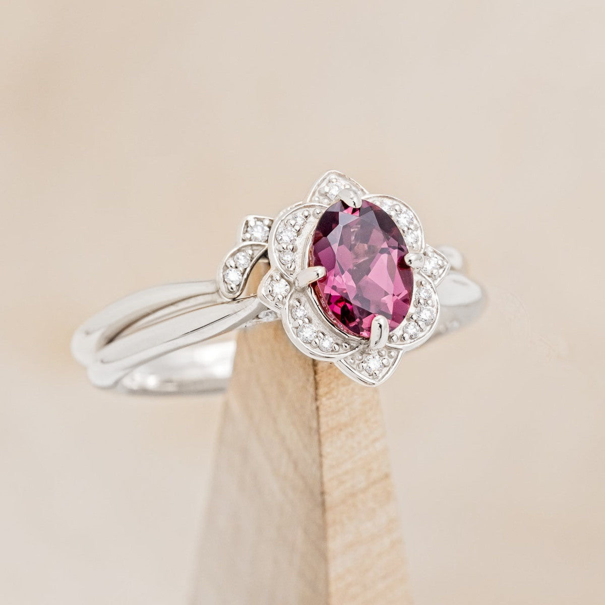 "Jane" - Rhodolite Garnet Engagement Ring With Diamond Accents