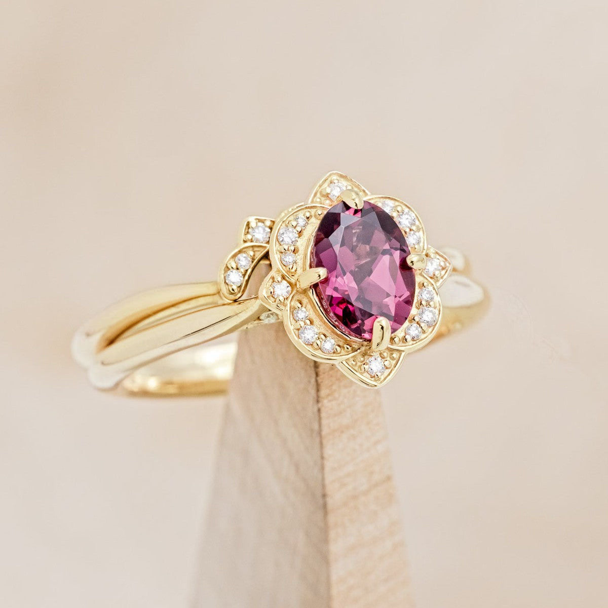 "Jane" - Rhodolite Garnet Engagement Ring With Diamond Accents