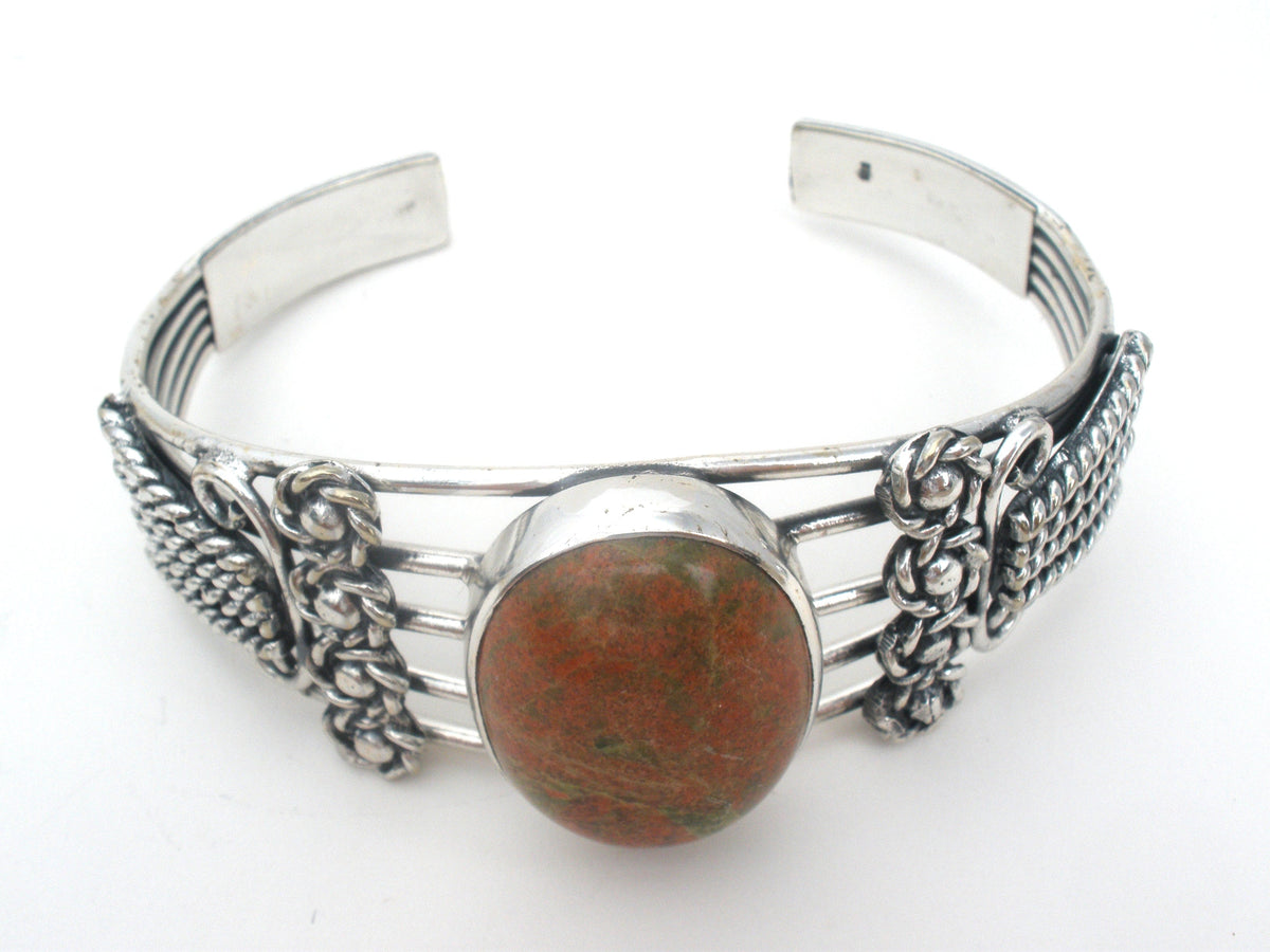 Jasper Cuff Bracelet Sterling Silver Heavy Vintage