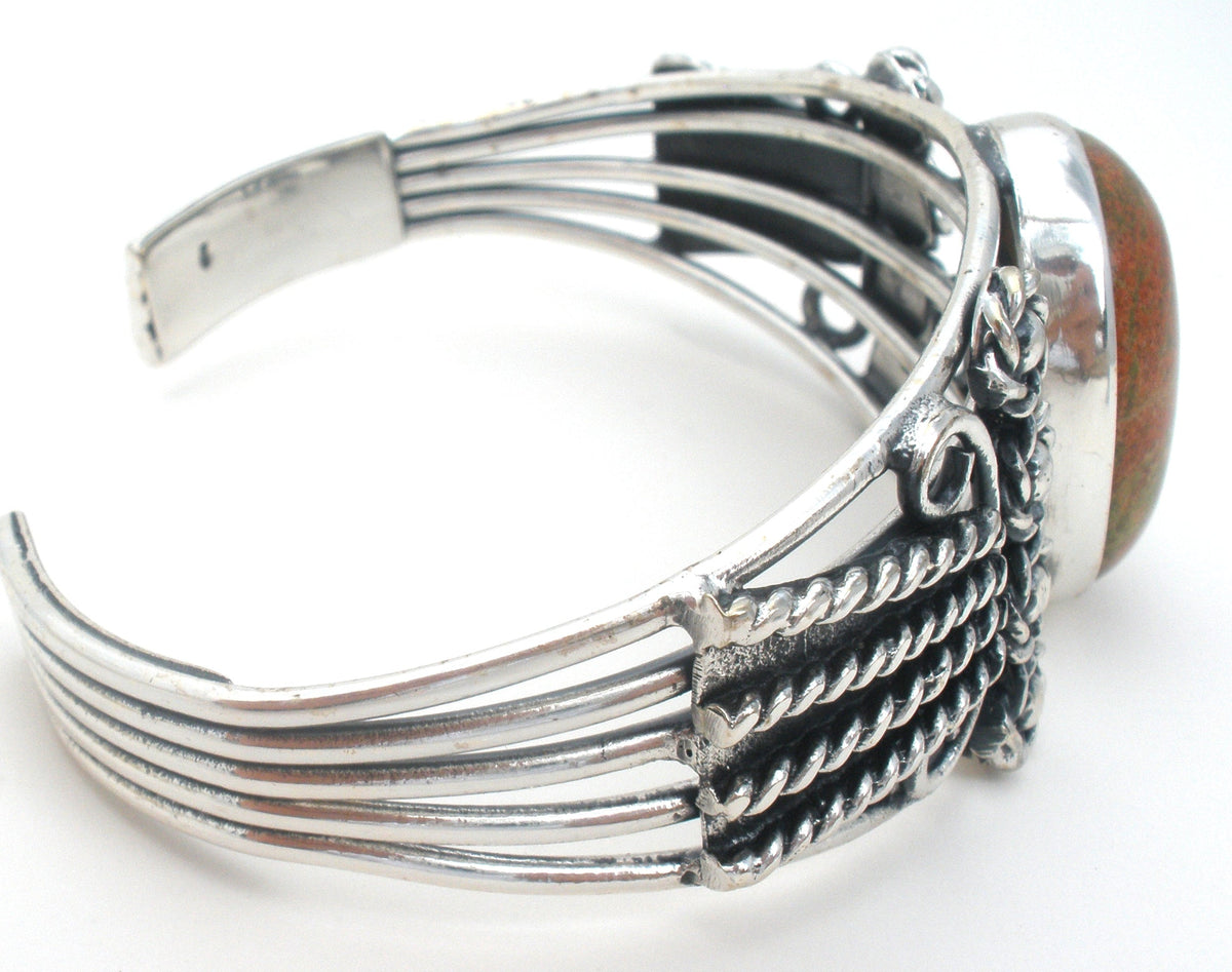 Jasper Cuff Bracelet Sterling Silver Heavy Vintage