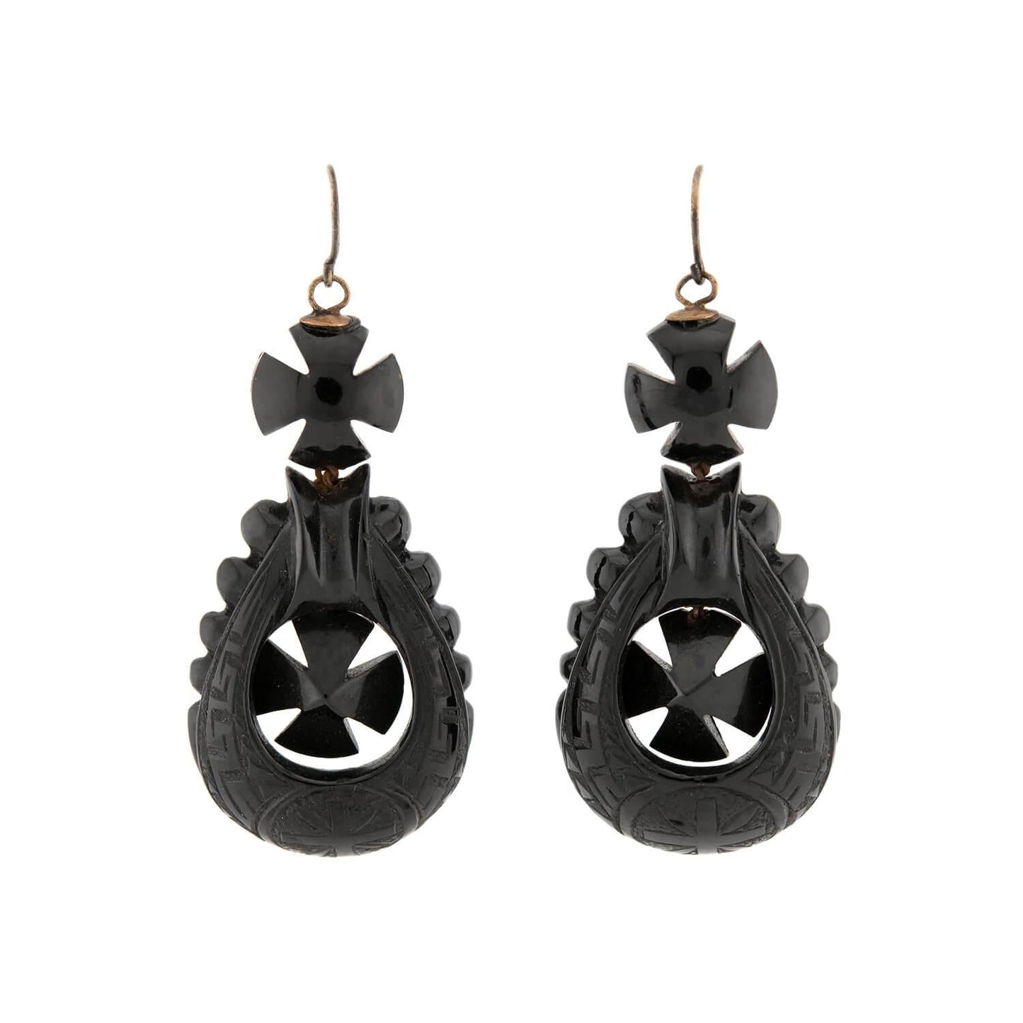 Victorian Brass Jet Dangle Earrings