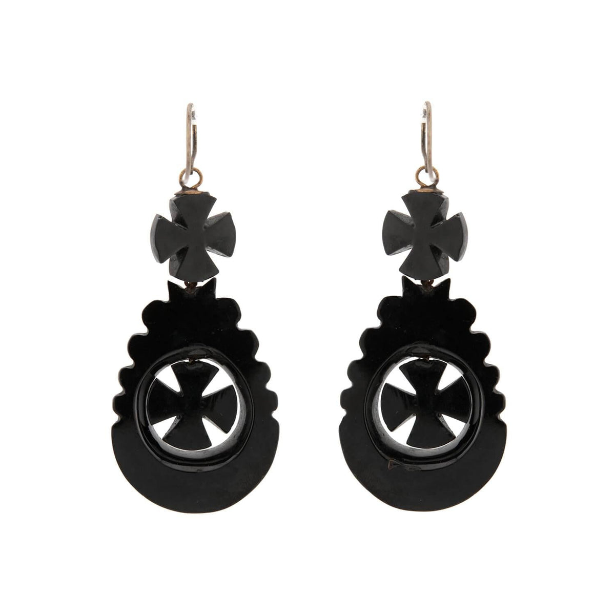Victorian Brass Jet Dangle Earrings