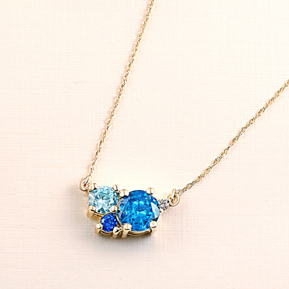 3Ct Blue Sapphire Topaz Aquamarine Diamond Pendant Necklace 14k Gold Lab Grown