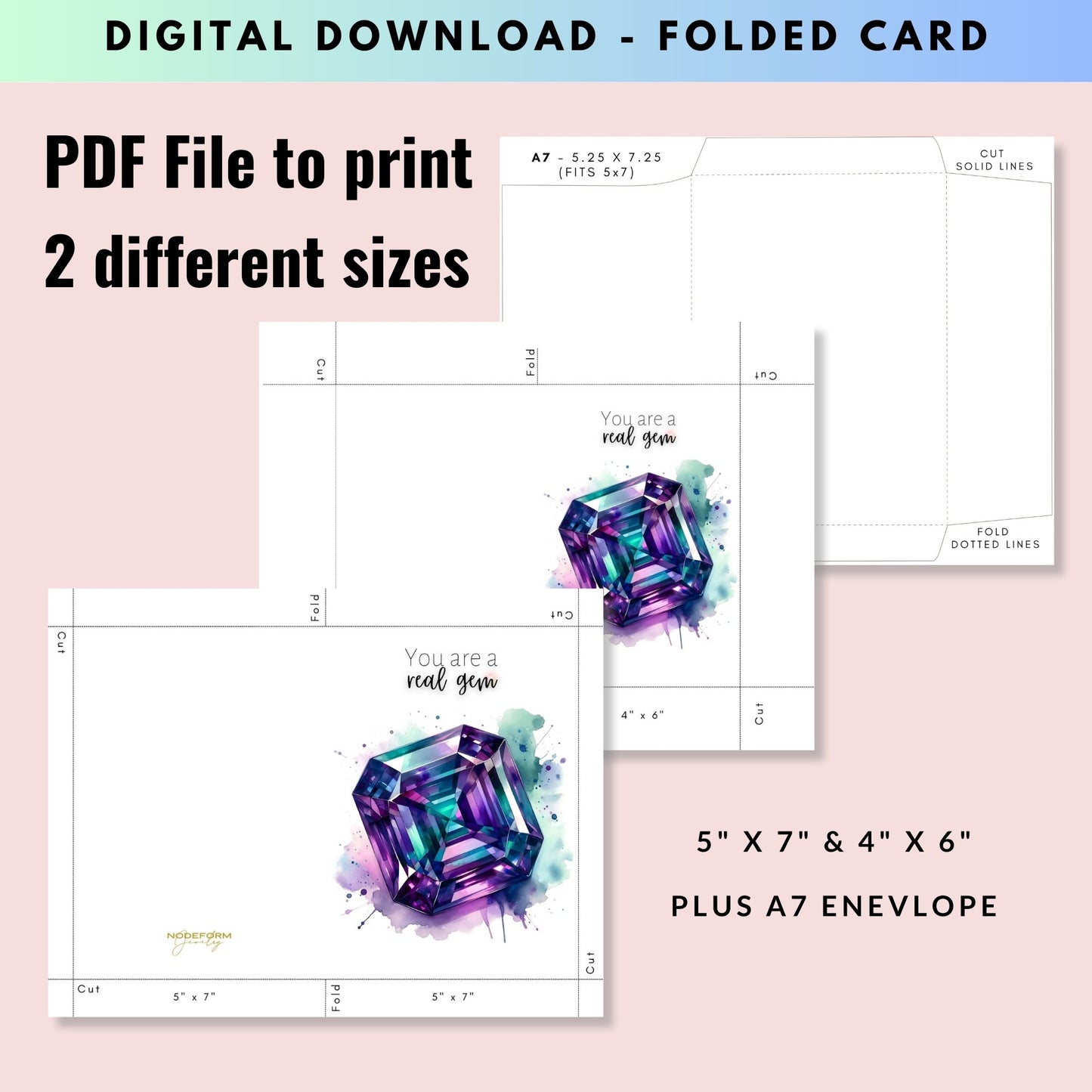 You are a real Gem | Watercolor Asscher Alexandrite Greeting Card