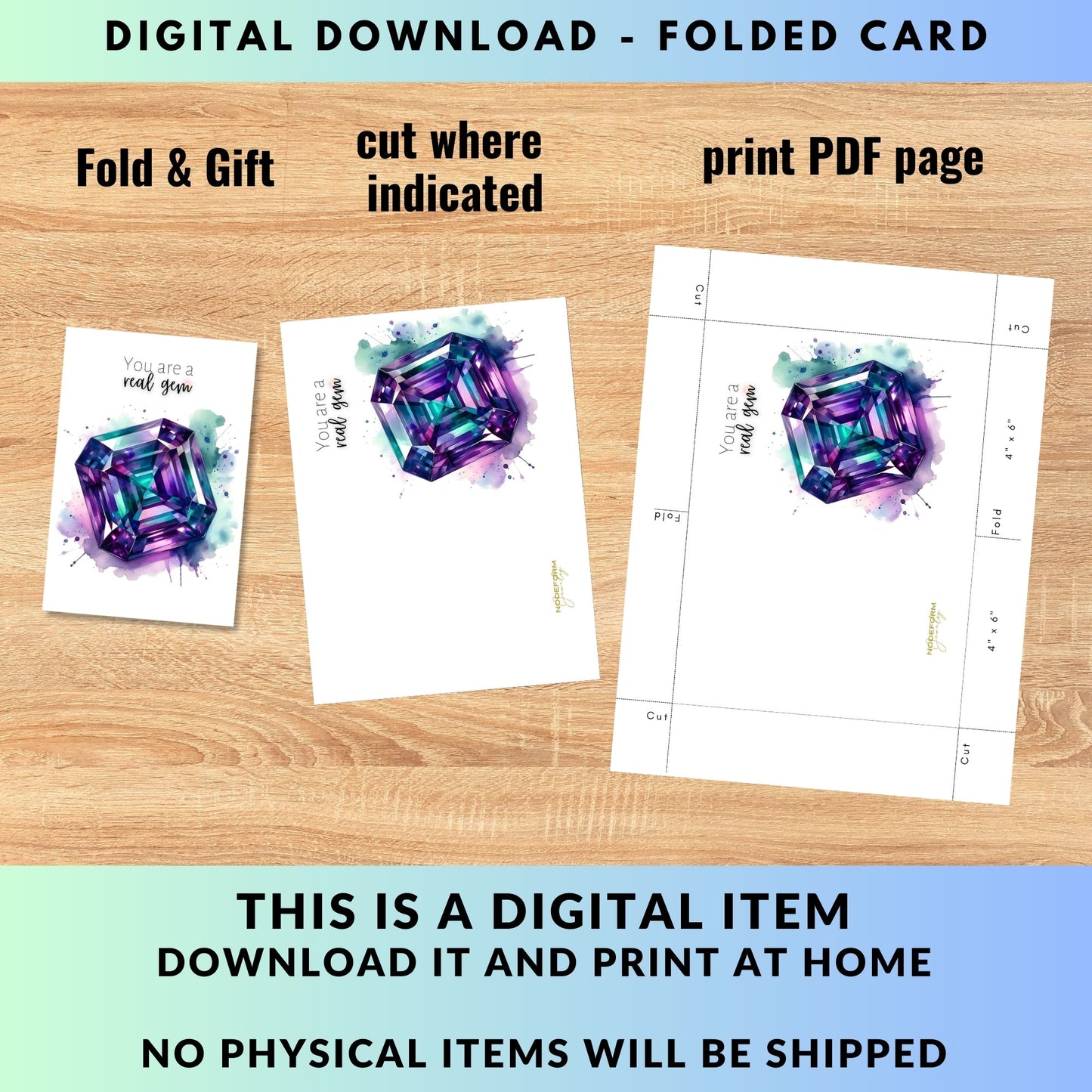 You are a real Gem | Watercolor Asscher Alexandrite Greeting Card