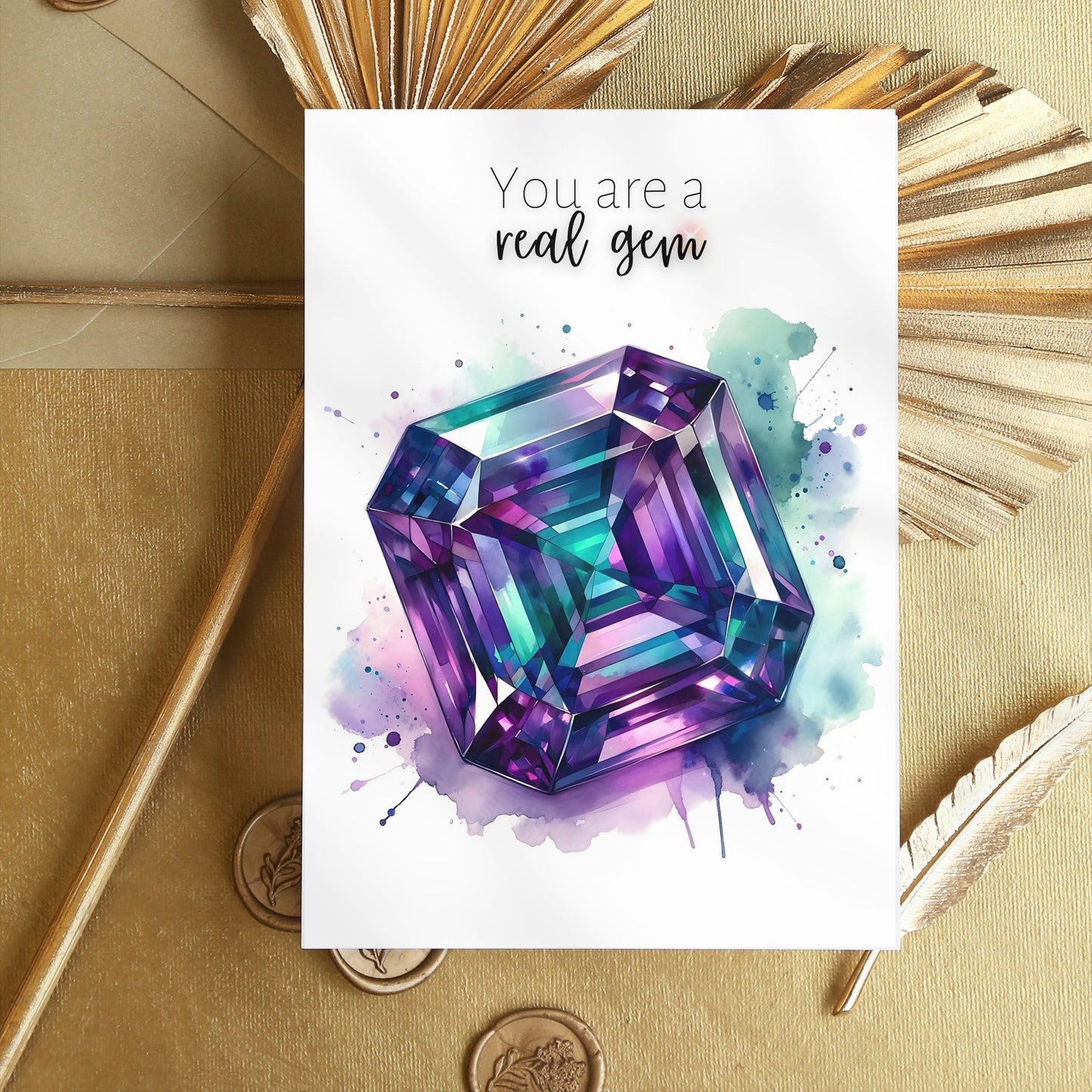 You are a real Gem | Watercolor Asscher Alexandrite Greeting Card
