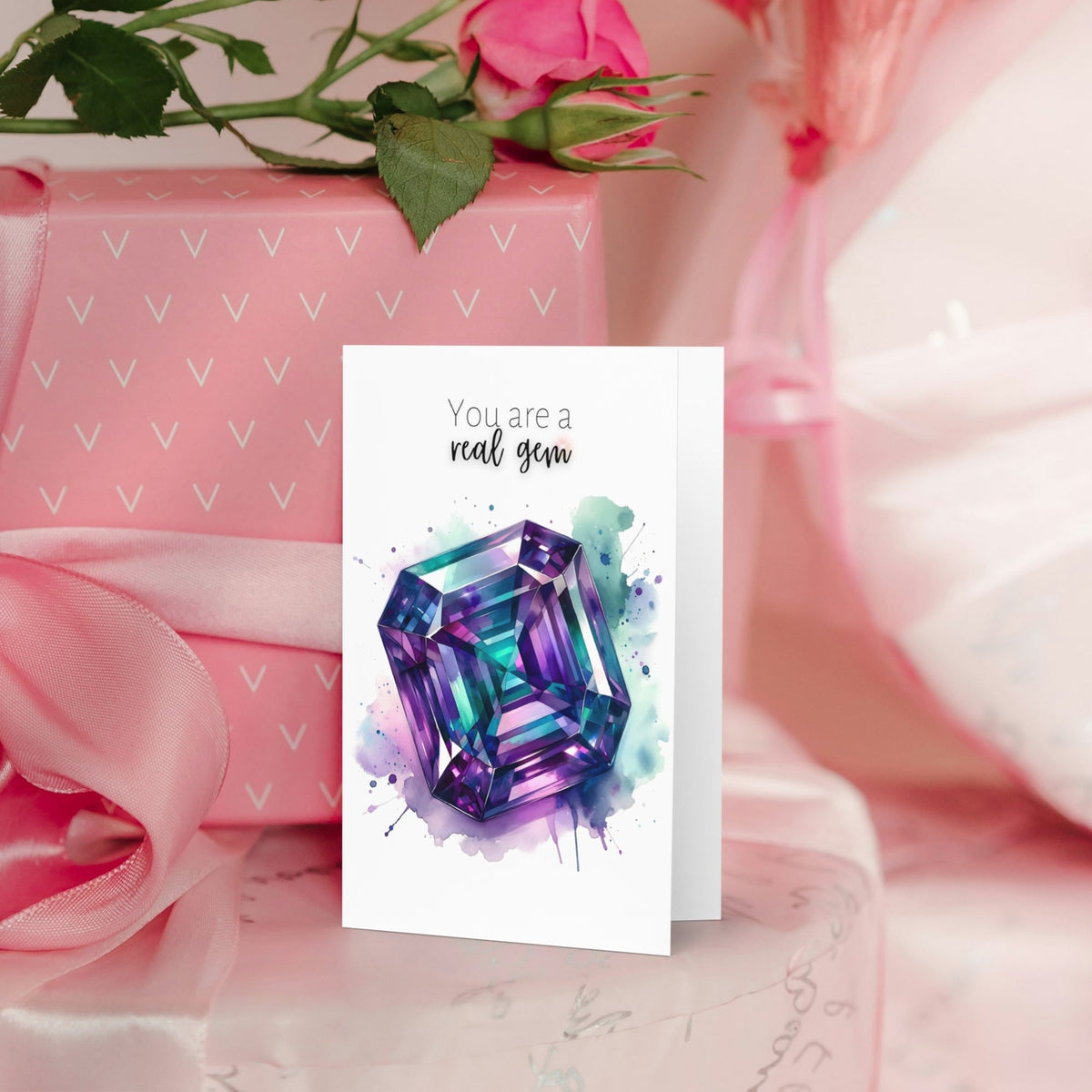 You are a real Gem | Watercolor Asscher Alexandrite Greeting Card