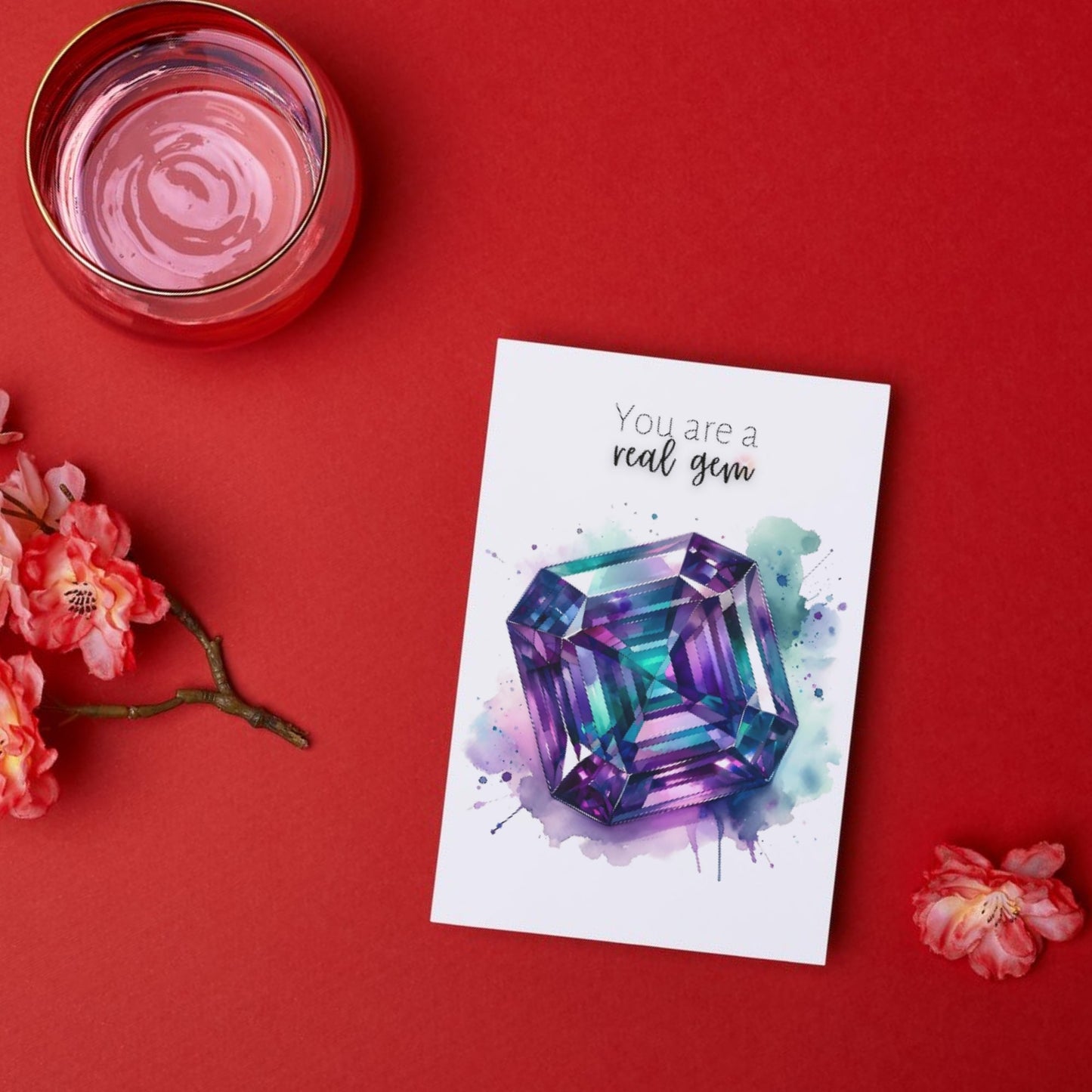 You are a real Gem | Watercolor Asscher Alexandrite Greeting Card