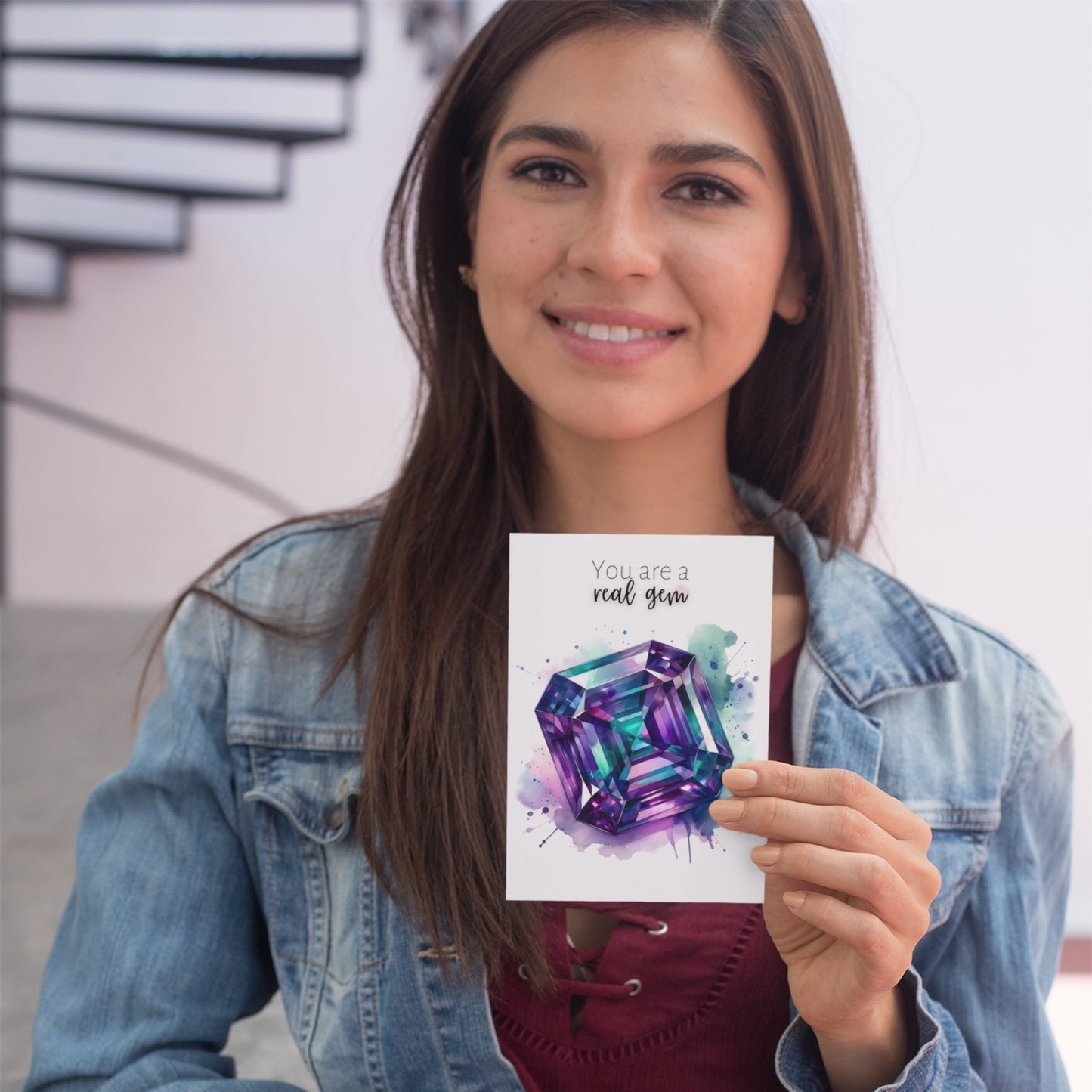 You are a real Gem | Watercolor Asscher Alexandrite Greeting Card