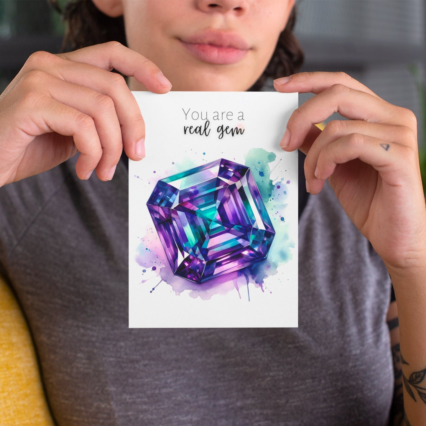 You are a real Gem | Watercolor Asscher Alexandrite Greeting Card