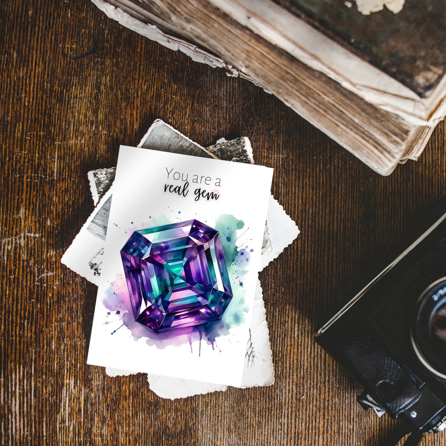 You are a real Gem | Watercolor Asscher Alexandrite Greeting Card