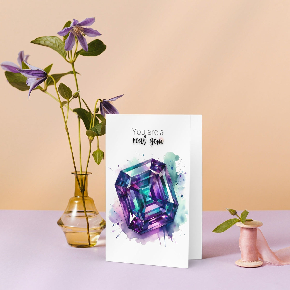 You are a real Gem | Watercolor Asscher Alexandrite Greeting Card