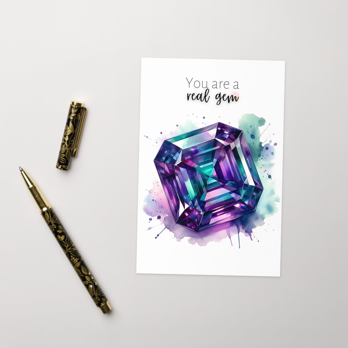 You are a real Gem | Watercolor Asscher Alexandrite Greeting Card