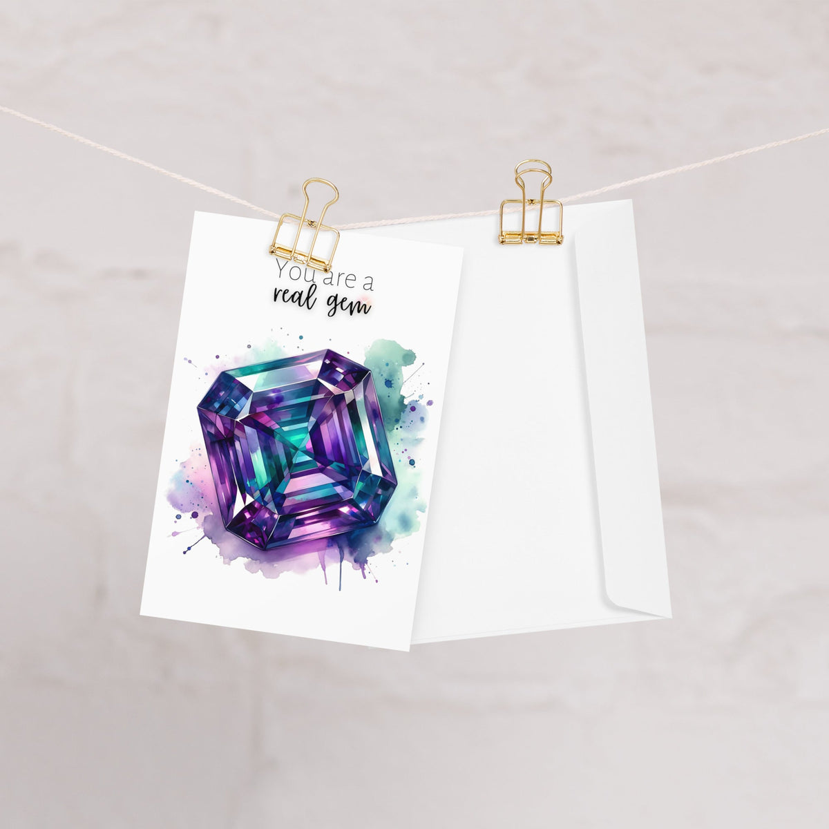 You are a real Gem | Watercolor Asscher Alexandrite Greeting Card