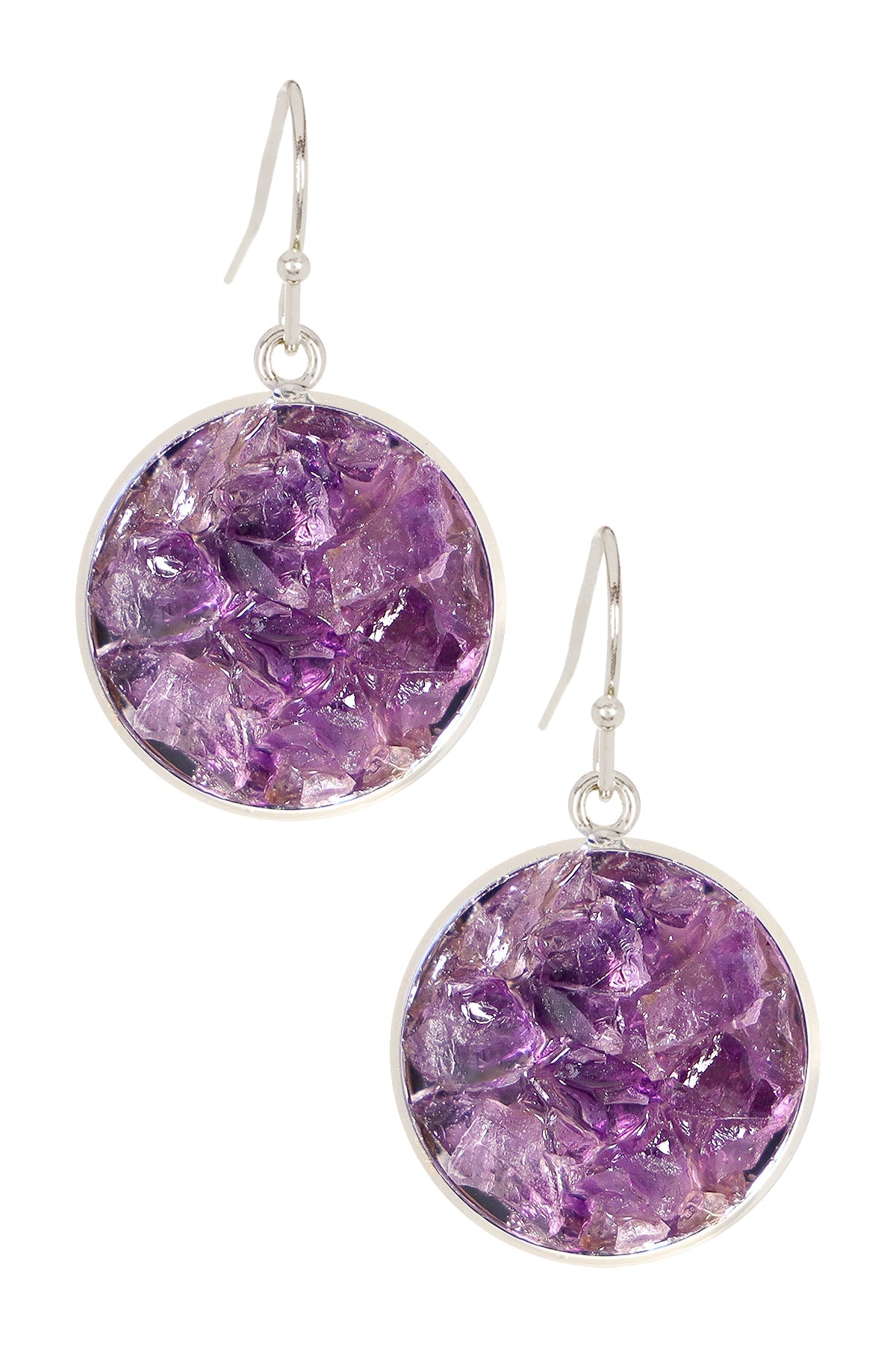Amethyst Round Shaped Drop Earrings - SP