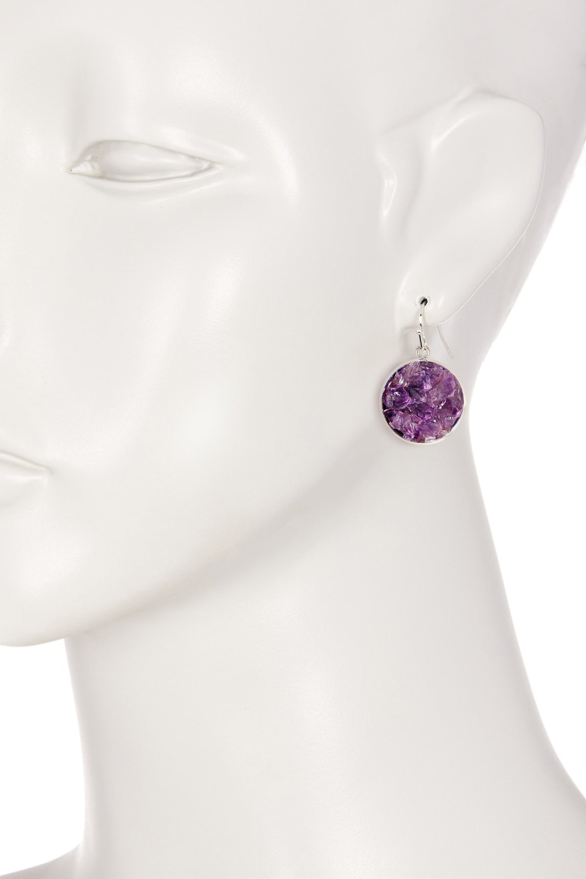 Amethyst Round Shaped Drop Earrings - SP