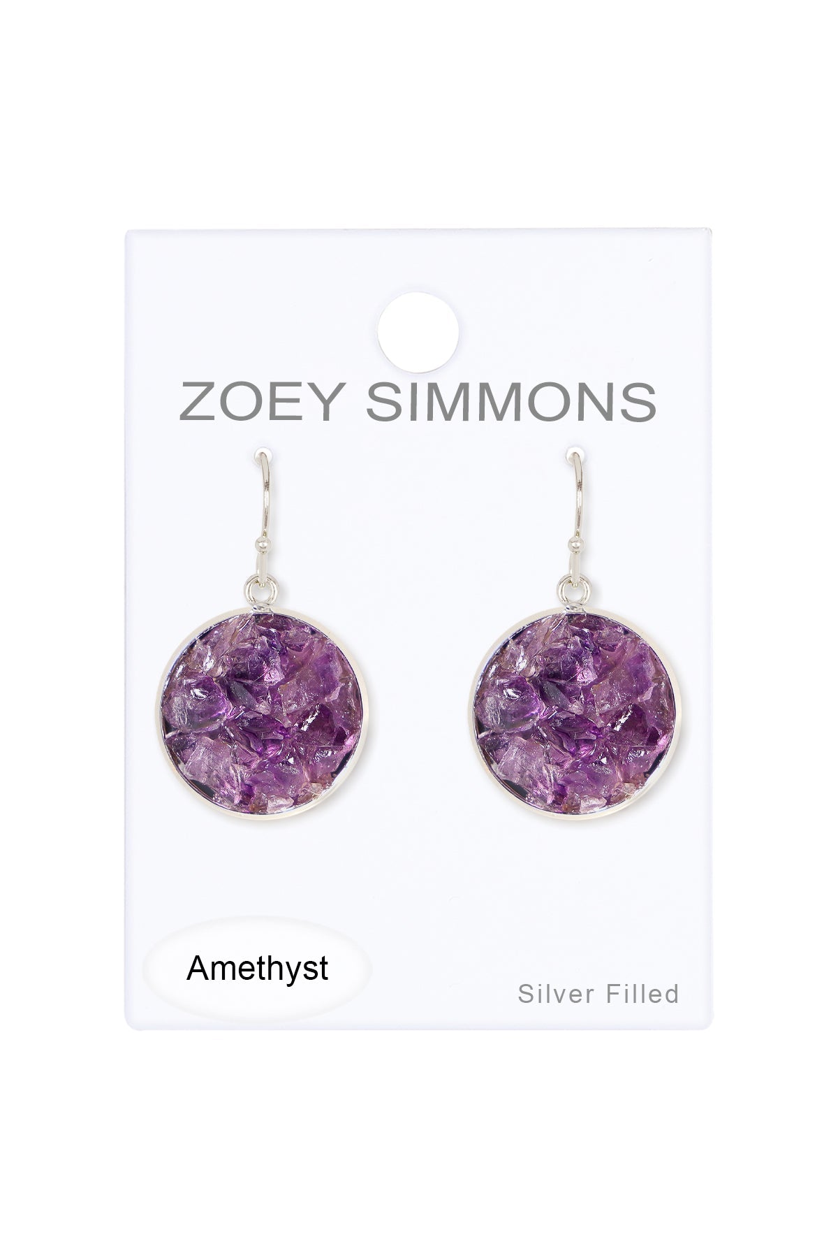 Amethyst Round Shaped Drop Earrings - SP