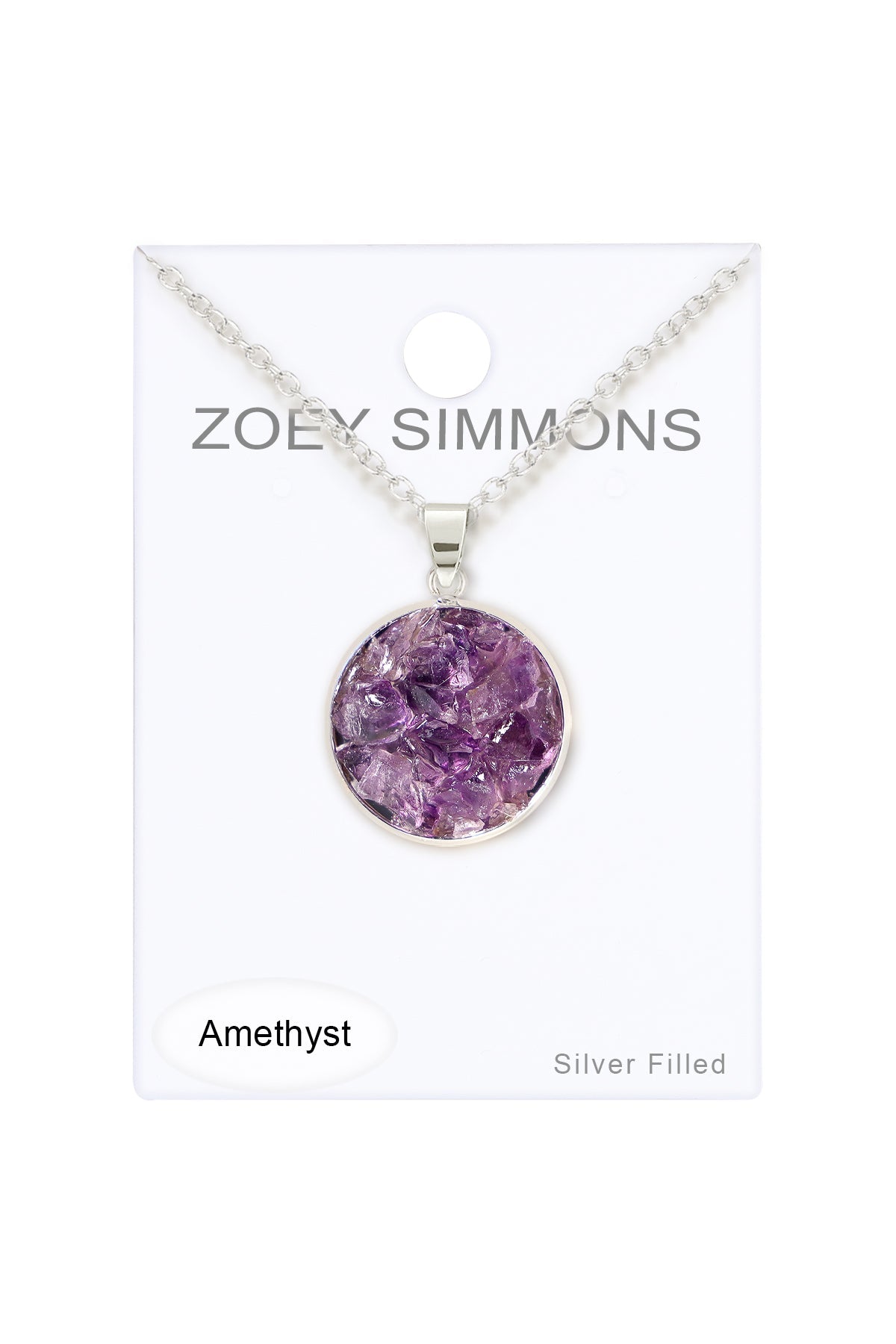 Amethyst Round Shaped Pendant Necklace - SP