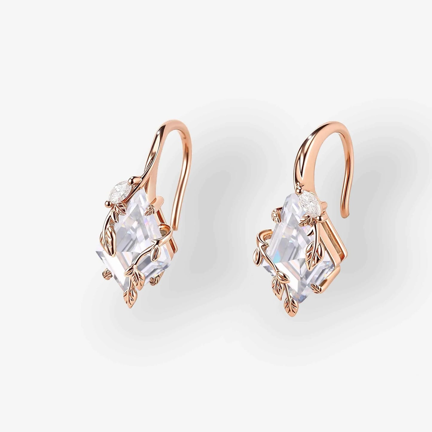 Kite Cut Moissanite Leafy Earrings Anniversary Gift for Her