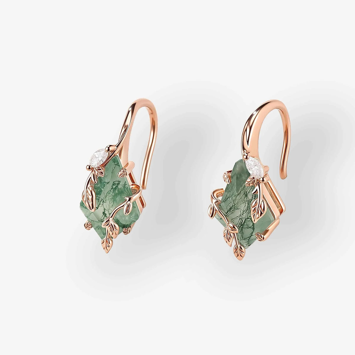 Kite Cut Moss Agate Leafy Earrings Anniversary Gift for Her