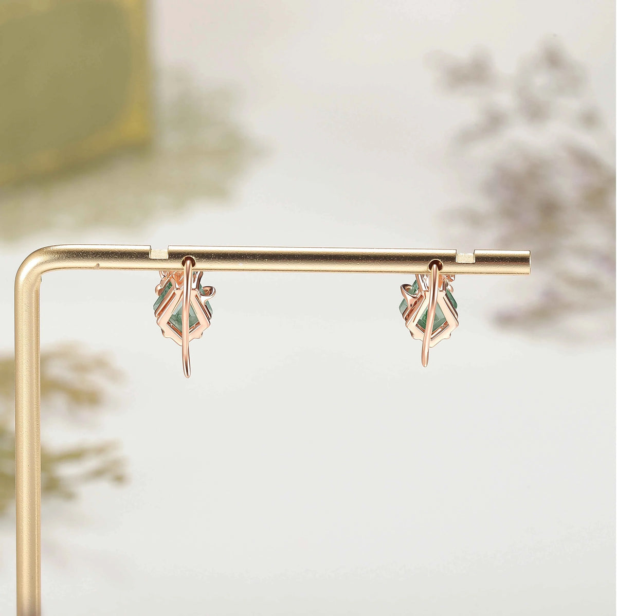 Kite Cut Moss Agate Leafy Earrings Anniversary Gift for Her