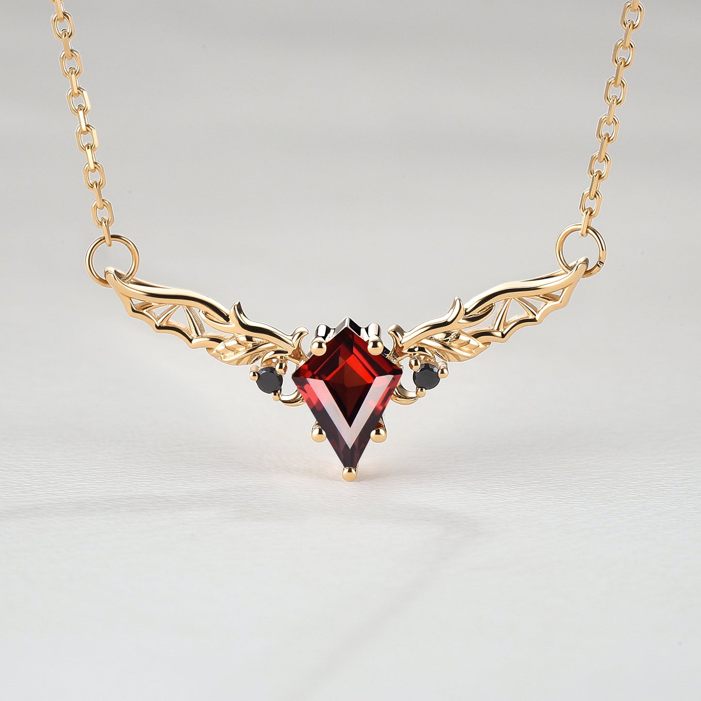 Kite Shaped Garnet Rose Gold Necklace Halloween Jewelry