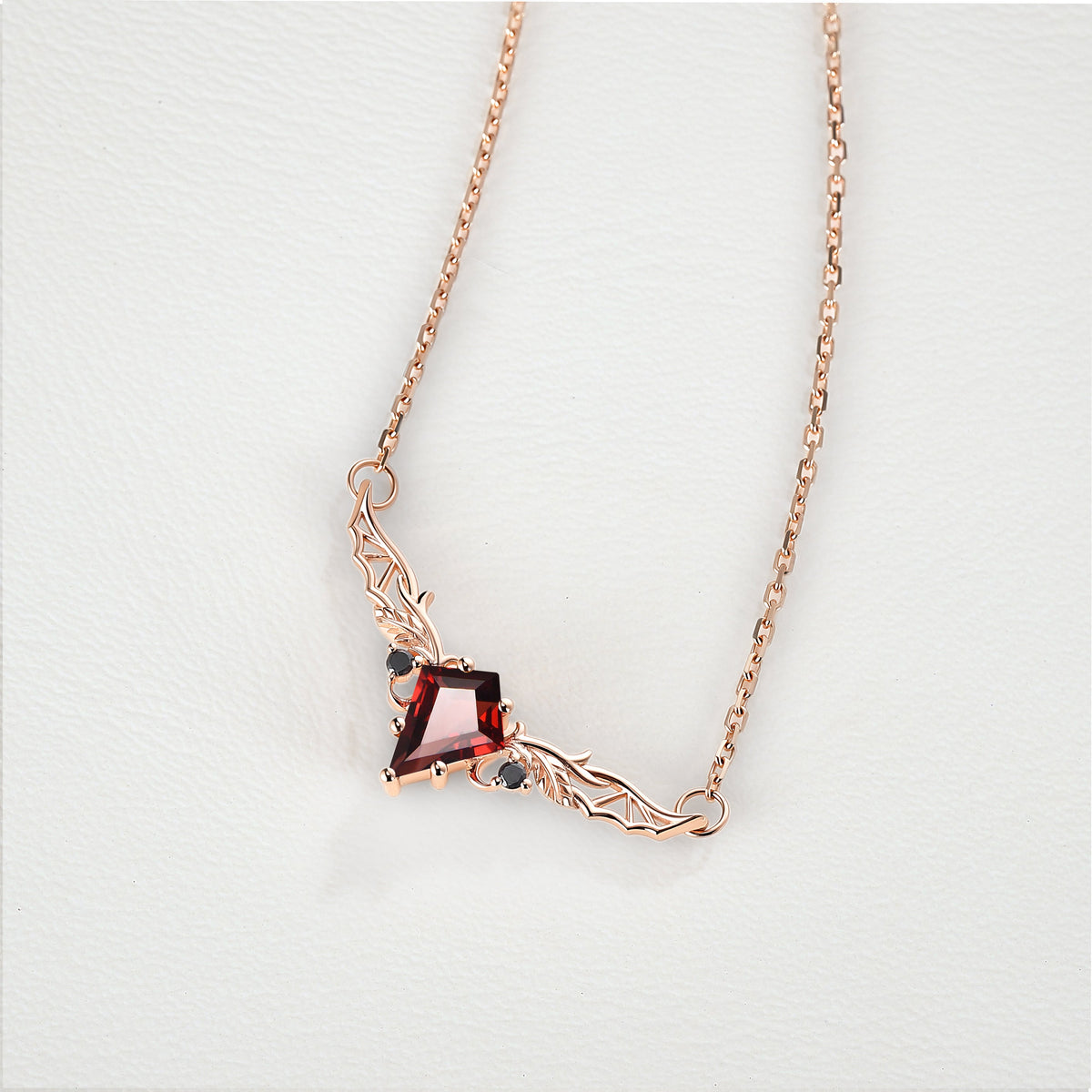 Kite Shaped Garnet Rose Gold Necklace Halloween Jewelry