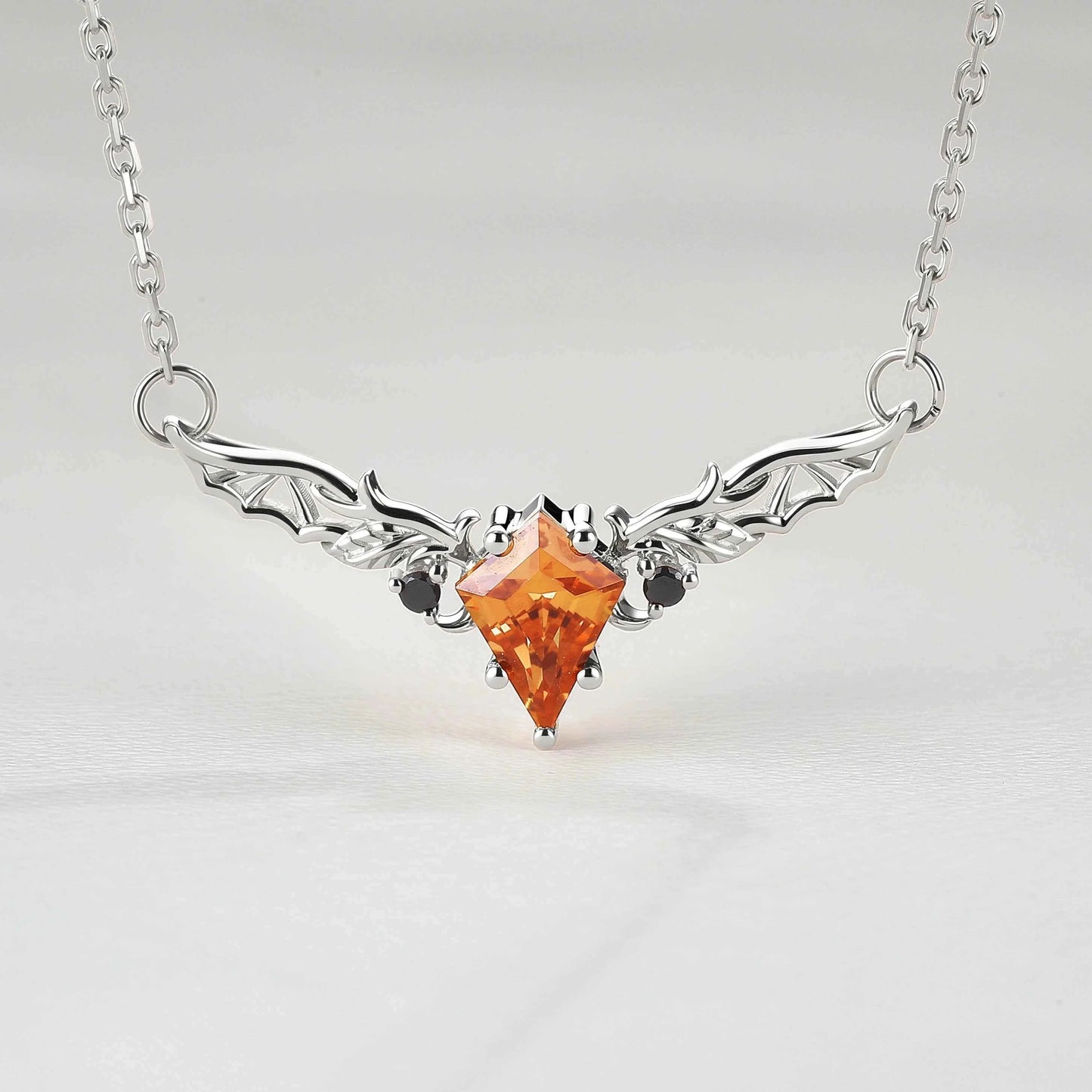 Kite Shaped Lab Orange Sapphire Rose Gold Necklace Halloween Jewelry