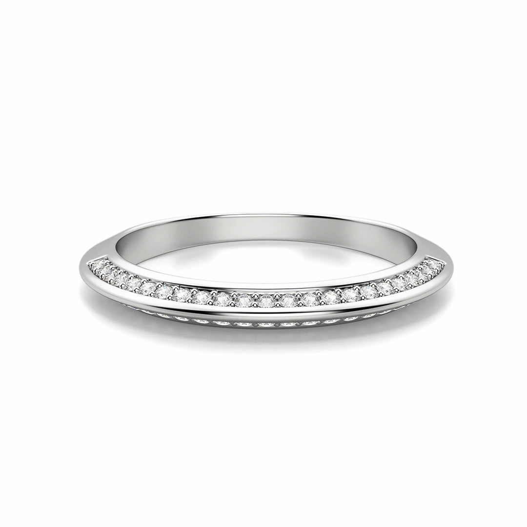 Knife Edge Accented Moissanite Pave Half Eternity Wedding Band Ring In Sterling Silver
