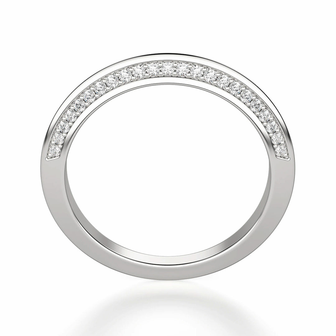Knife Edge Accented Moissanite Pave Half Eternity Wedding Band Ring In Sterling Silver