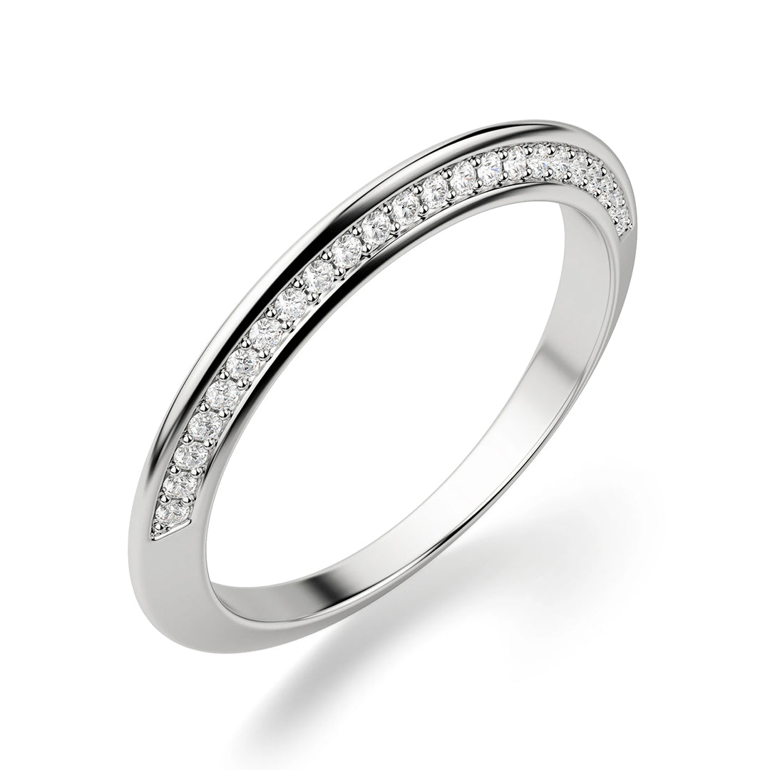 Knife Edge Accented Moissanite Pave Half Eternity Wedding Band Ring In Sterling Silver