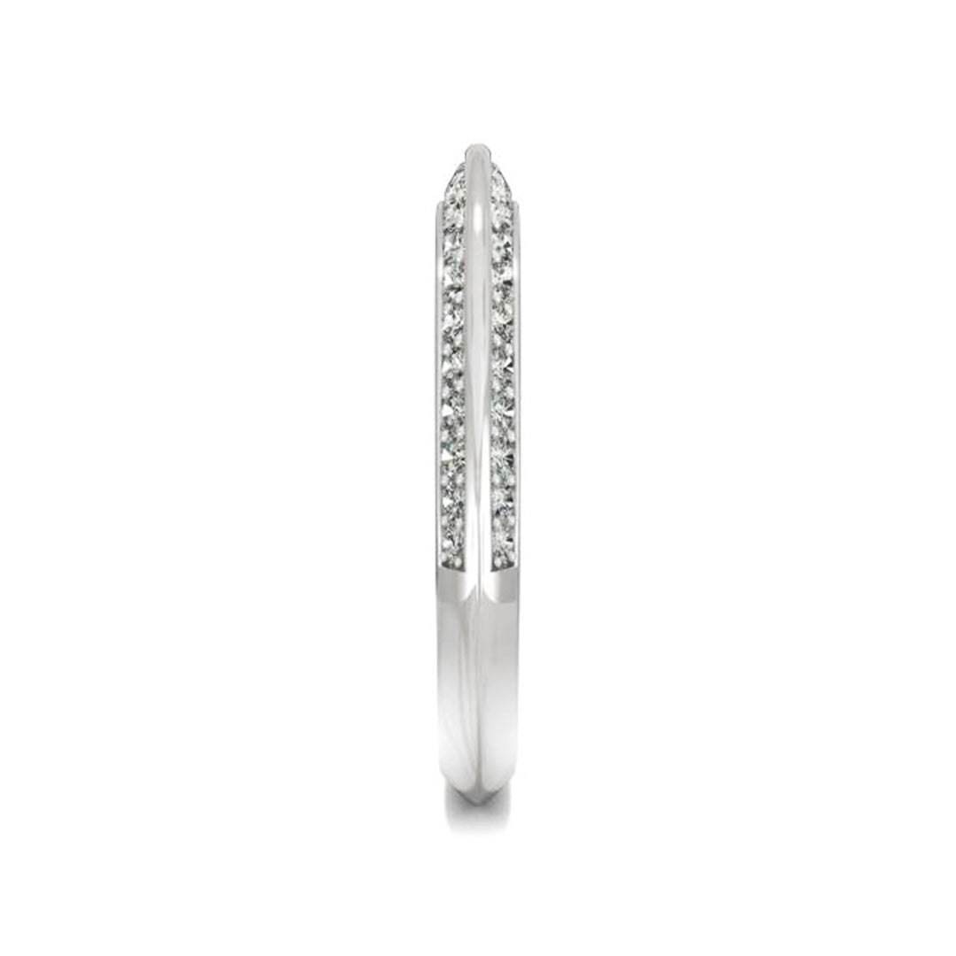 Knife Edge Accented Moissanite Pave Half Eternity Wedding Band Ring In Sterling Silver