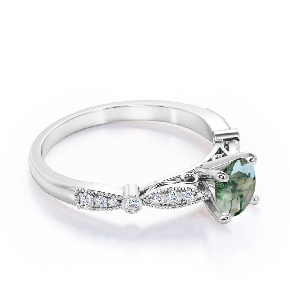 Test 1 carat Round Cut Moss Agate Milgrain Engagement Ring (Copy)