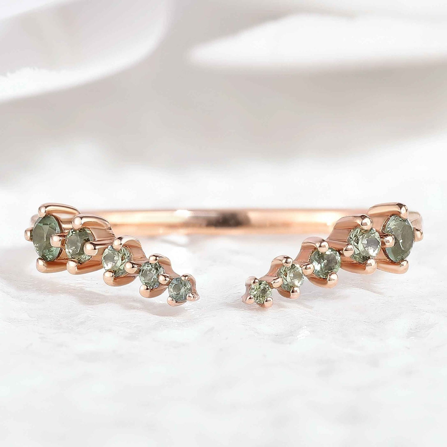 Custom Order For Natural Green Sapphire Ring Open Wedding Band