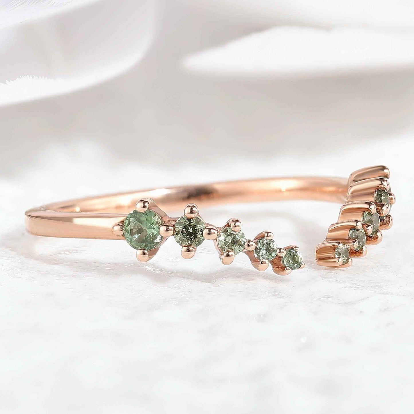 Custom Order For Natural Green Sapphire Ring Open Wedding Band