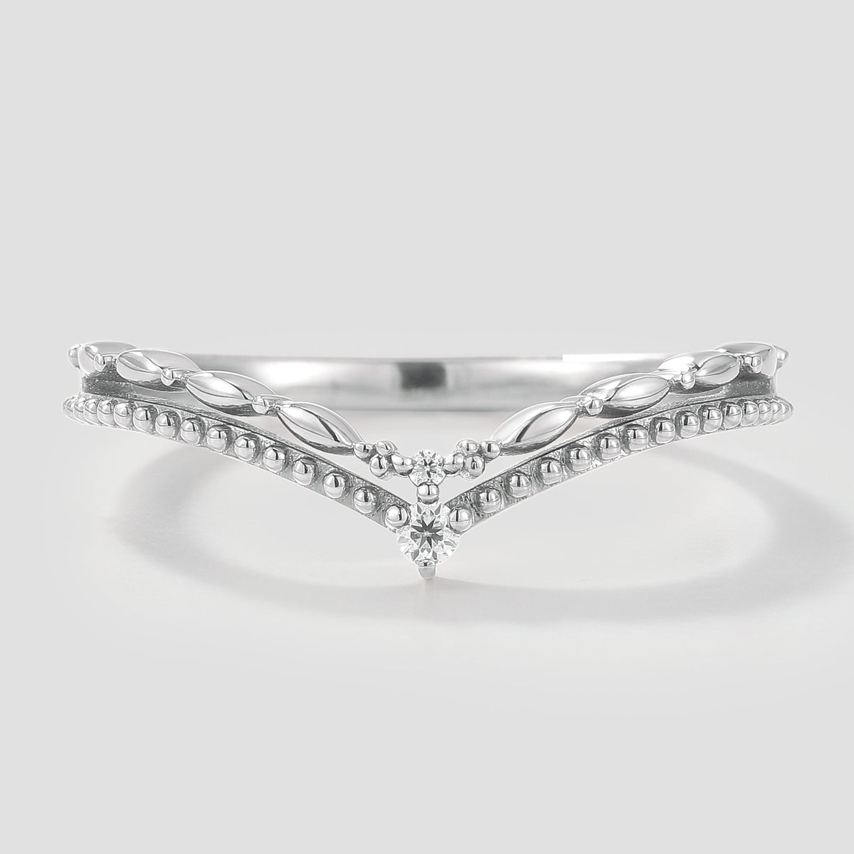 Curved V Shaped Moissanite Stackable Wedding Band