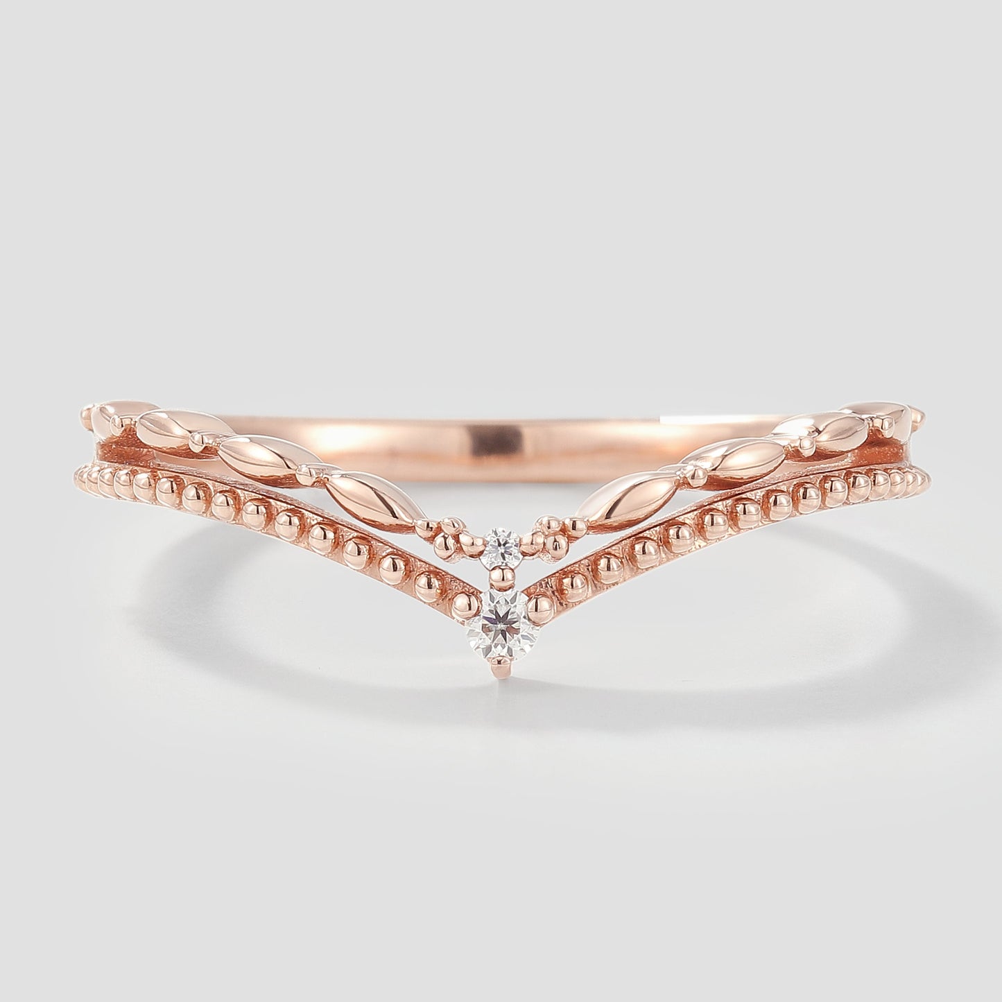 Curved V Shaped Moissanite Stackable Wedding Band