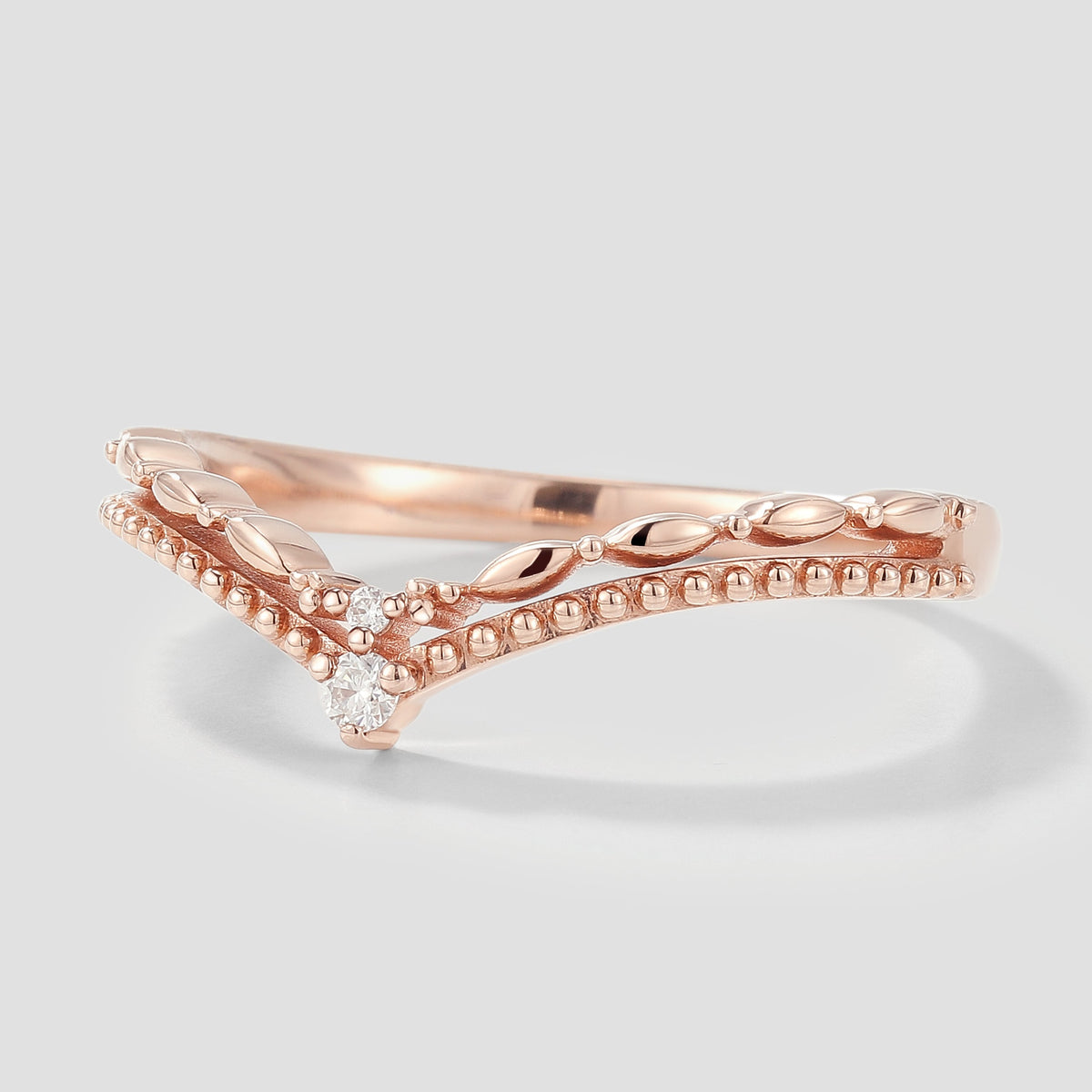 Curved V Shaped Moissanite Stackable Wedding Band