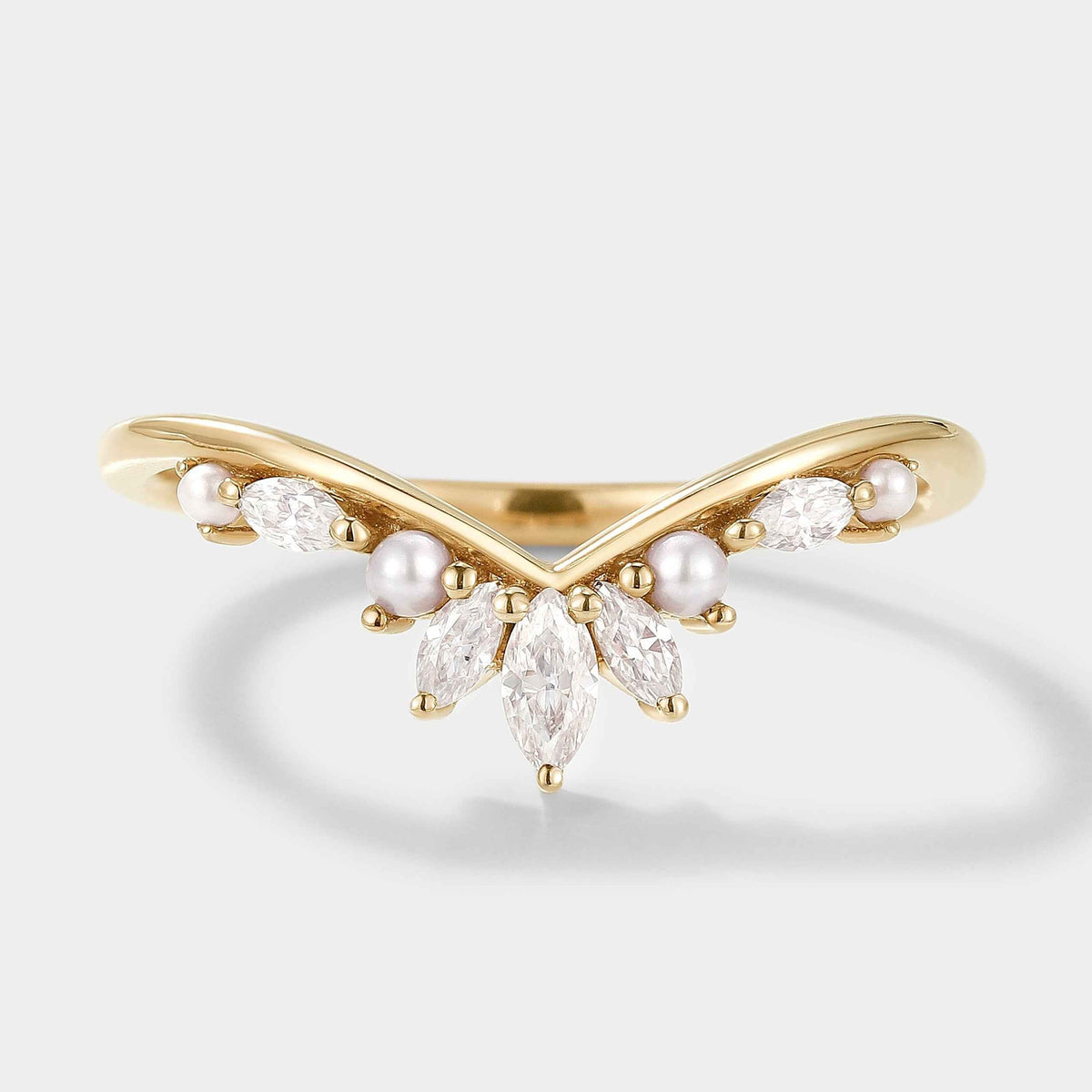 Curved Moissanite / Diamond & Pearl Stackable Wedding Band For Mercan