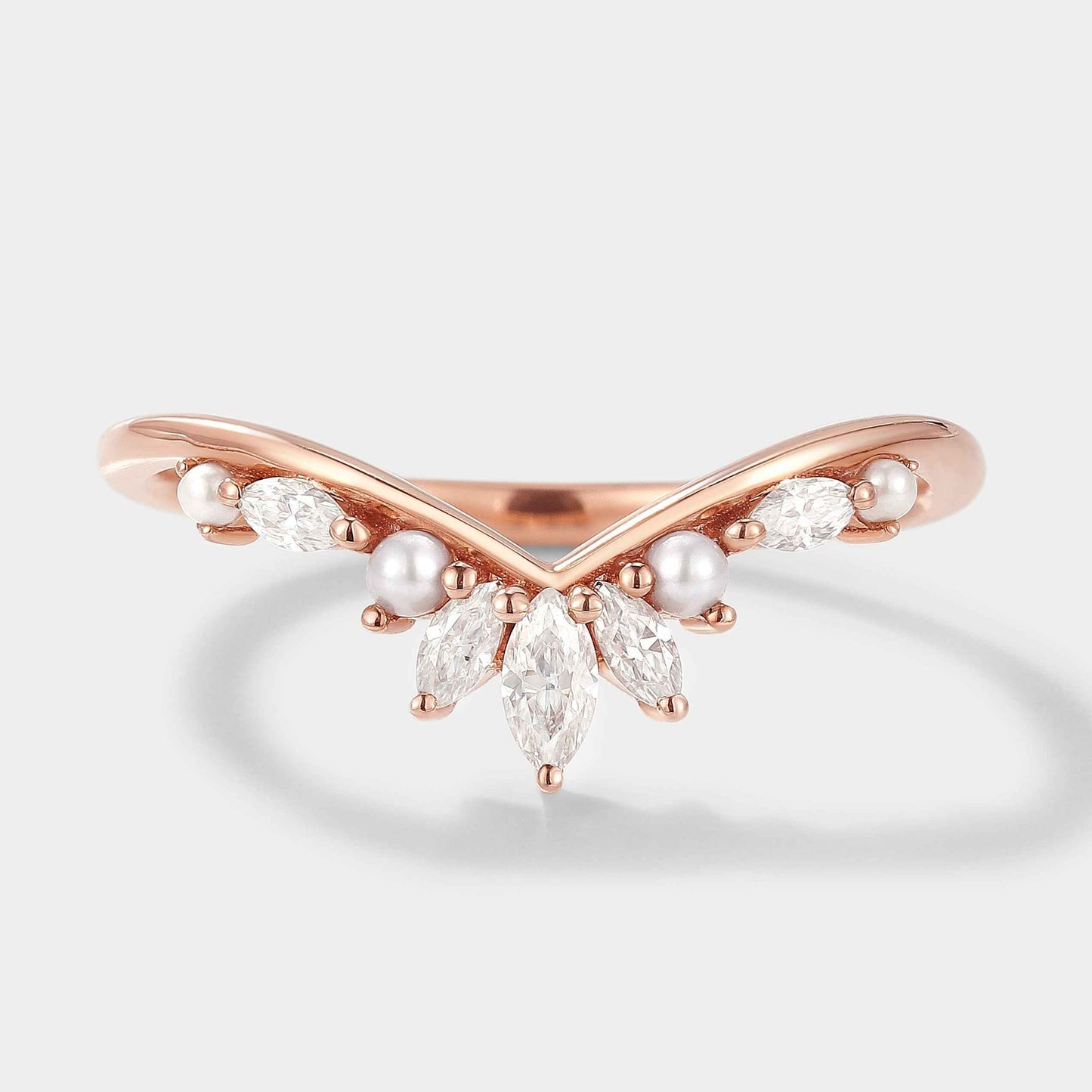 Curved Moissanite / Diamond & Pearl Stackable Wedding Band For Mercan