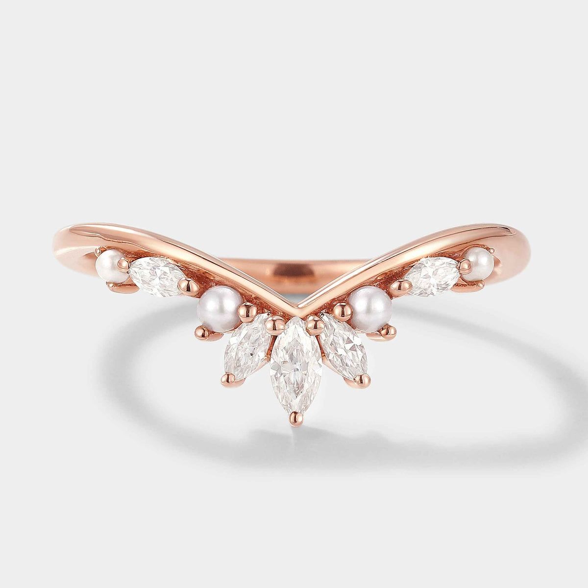 Curved Moissanite Pearl Stackable Wedding Band