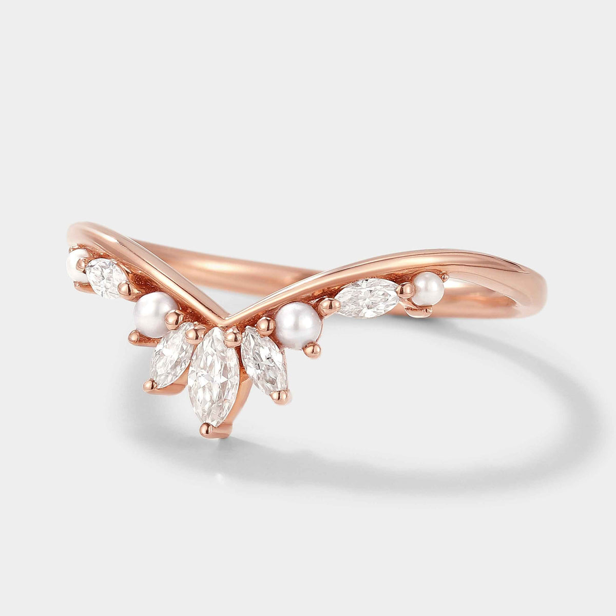 Curved Moissanite / Diamond & Pearl Stackable Wedding Band For Mercan