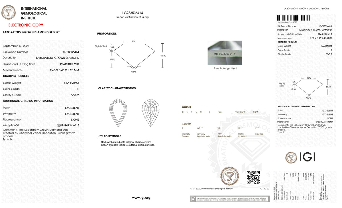 1.66ct | E/VVS2 Pear Shape Step Cut Lab Diamond (IGI)