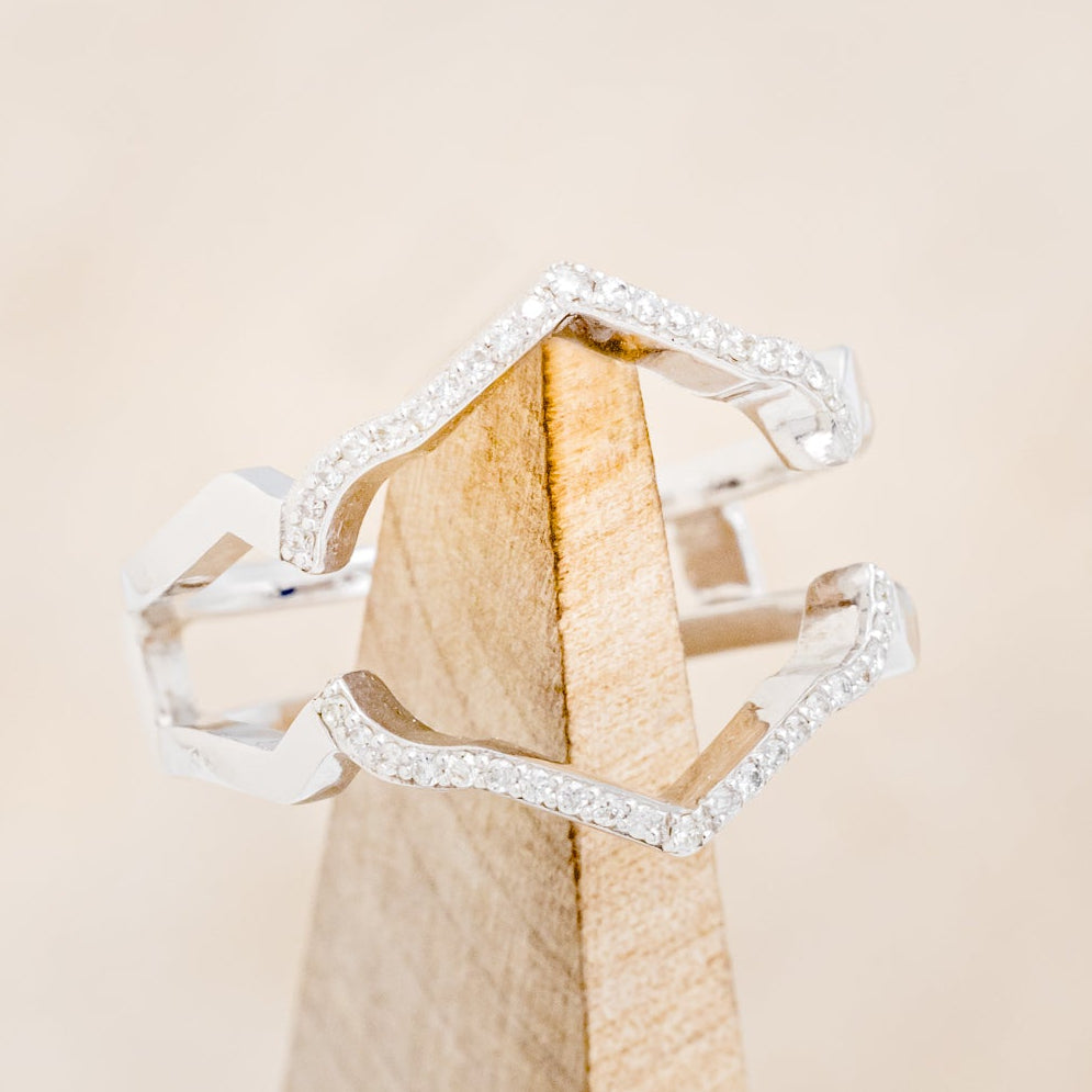 "Lucy In The Sky" - Round Cut Moissanite Engagement Ring With Diamonds, Turquoise Inlays & A Diamond Tracer