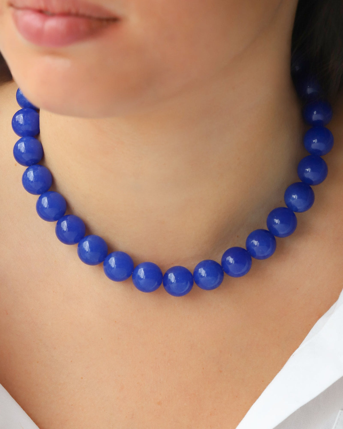 Blue Jade Chunky Beaded Necklace | 14mm