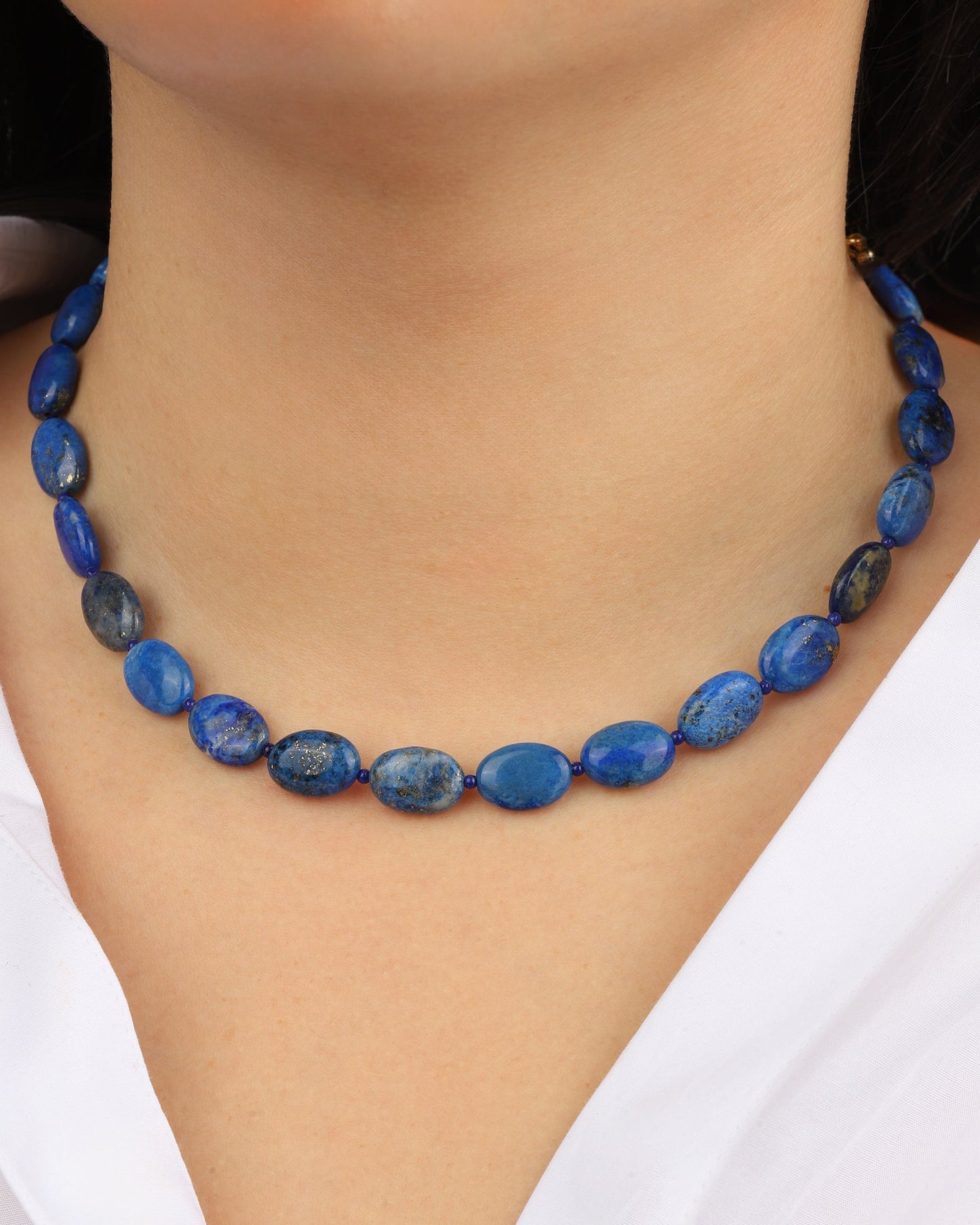 Lapis Oval Beaded Necklace