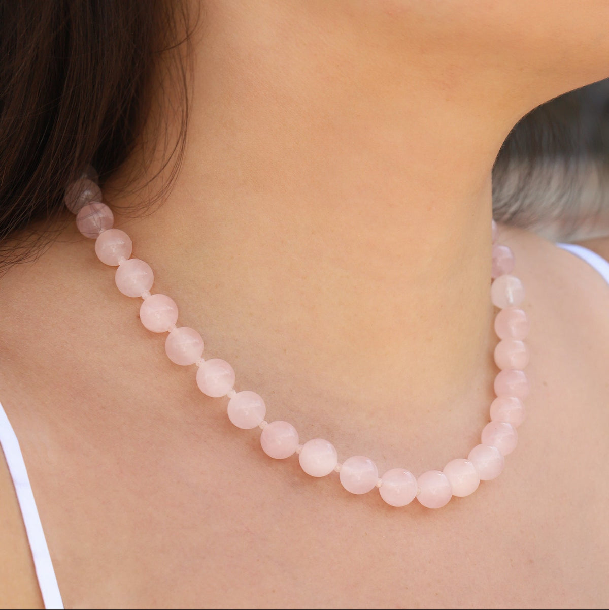 Rose Quartz Beaded Necklace | 10mm