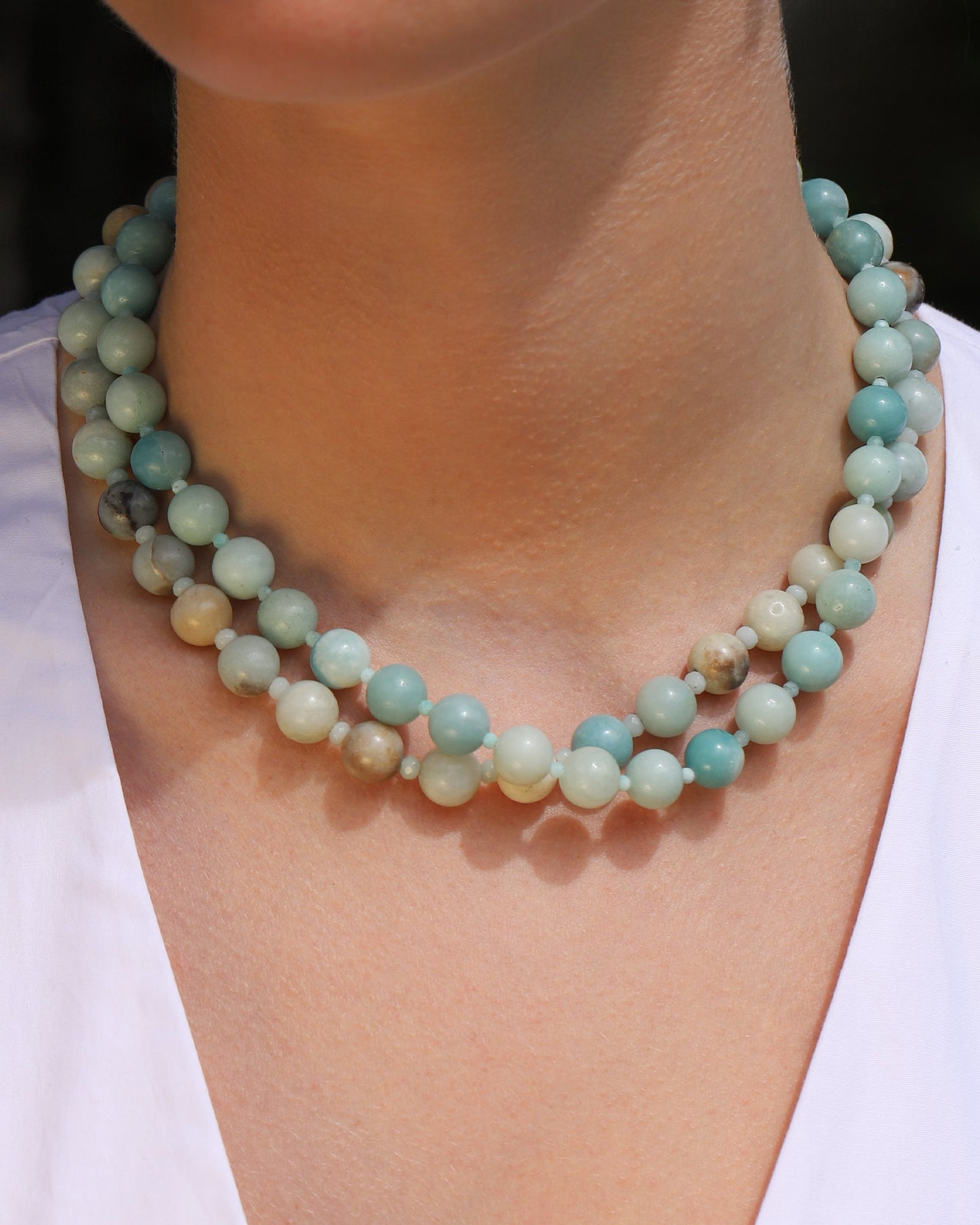 Multi Amazonite Beaded Necklace | 10mm